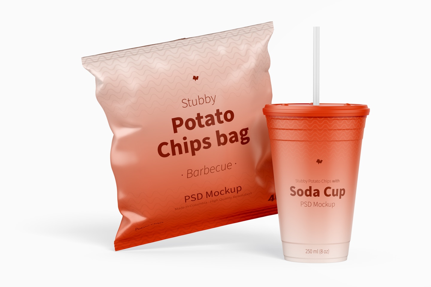 Stubby Chips Bag Mockup with Soda