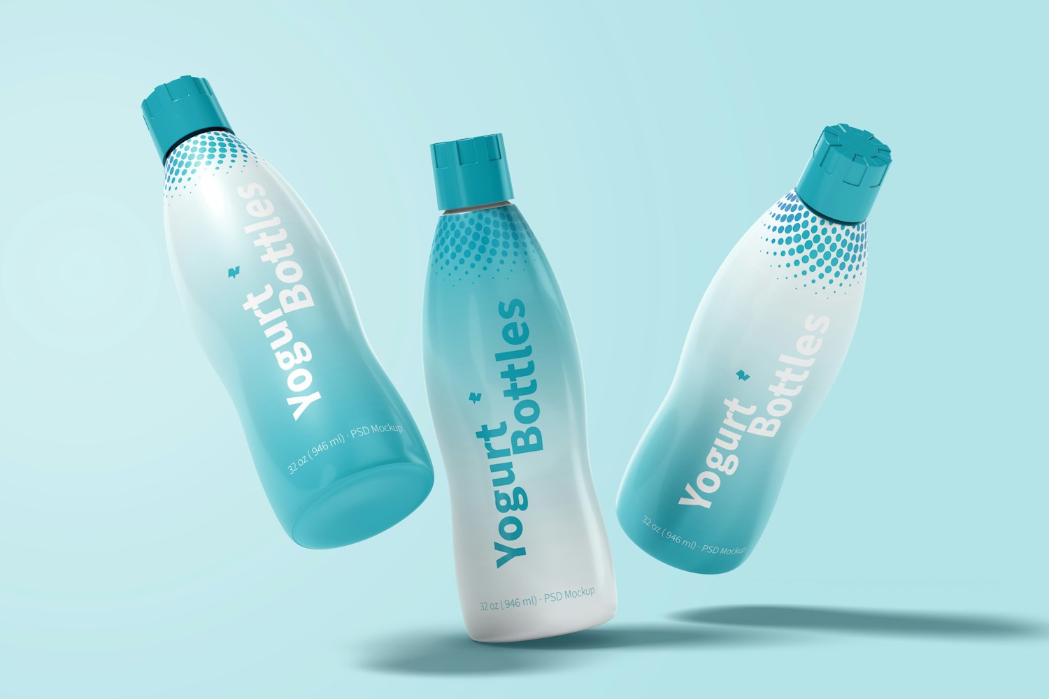 Maqueta de Botellas de 32 oz para Yogurt, Cayendo Maqueta de Botellas de 32 oz para Yogurt, Cayendo