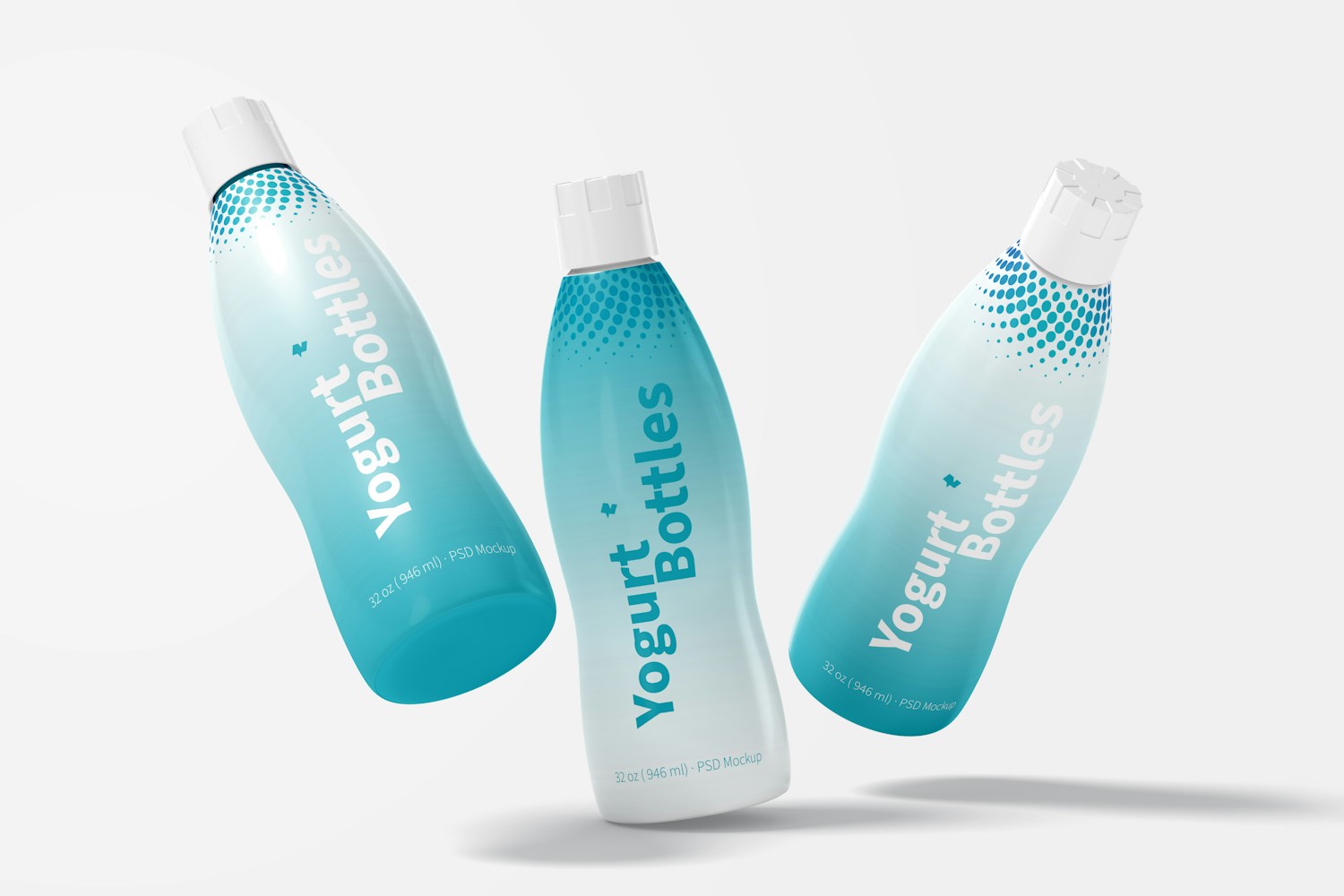 Maqueta de Botellas de 32 oz para Yogurt, Cayendo Maqueta de Botellas de 32 oz para Yogurt, Cayendo