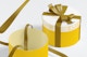Round Gift Boxes with Ribbon Mockup, Perspective