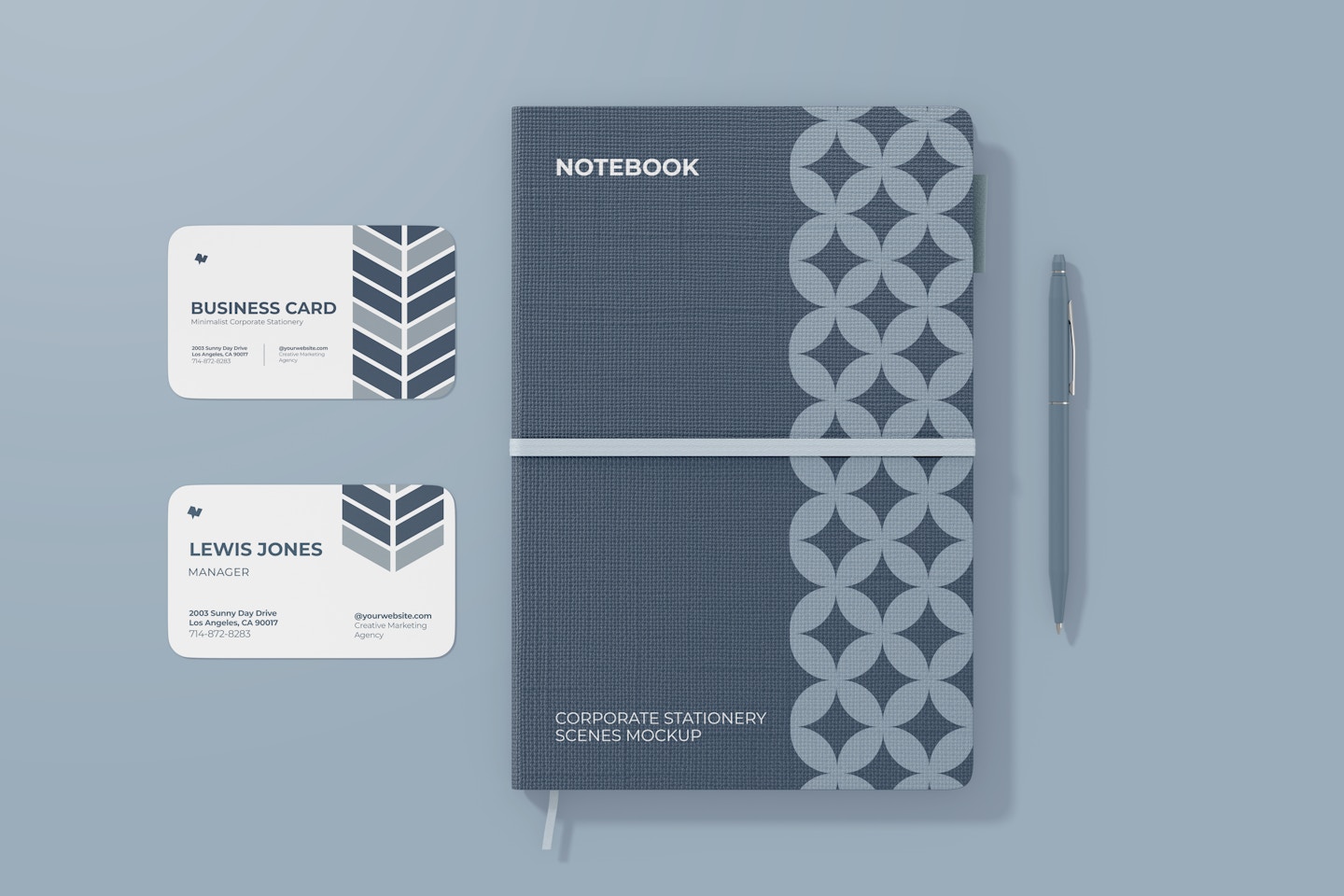 Corporate Stationery Scenes Mockup, Top View