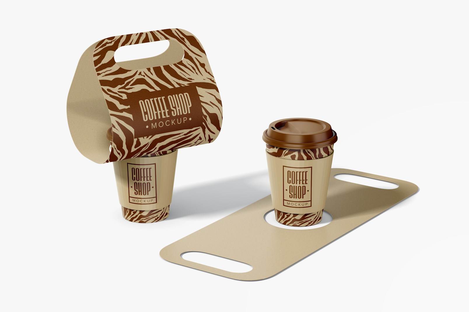 Coffee Cups Paper Holders Mockup, Closed and Opened