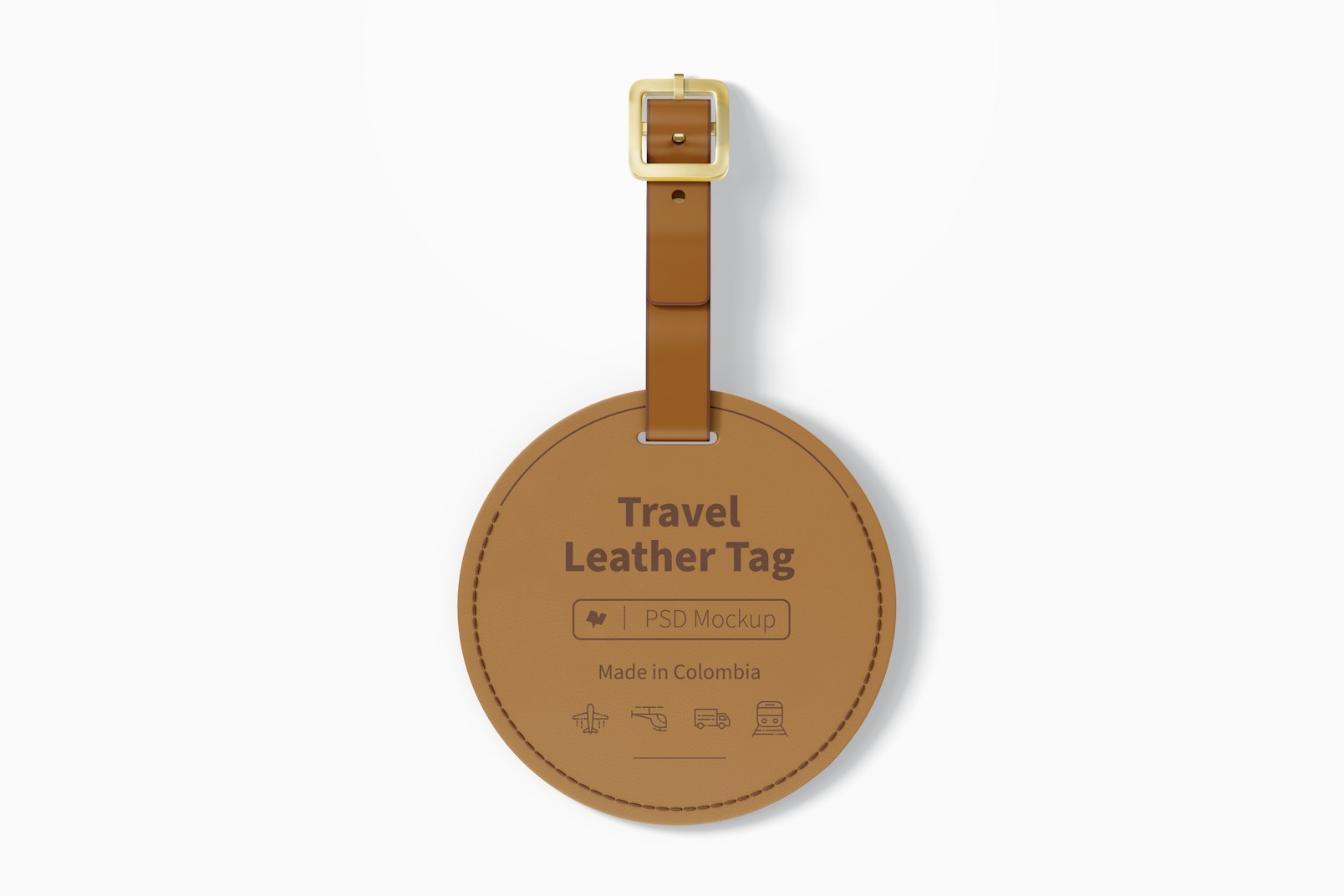 Round Travel Leather Tags Mockup, Top View
