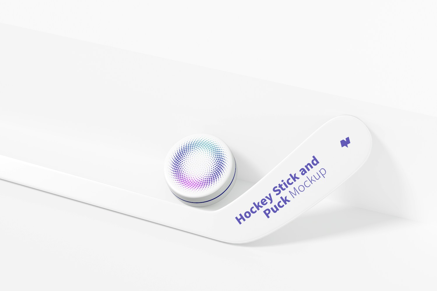Hockey Stick and Puck Mockup, Leaned Hockey Stick and Puck Mockup, Leaned