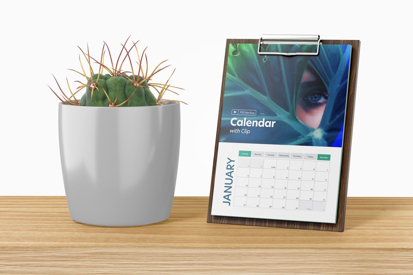 Calendar with Clip Mockup, Leaned