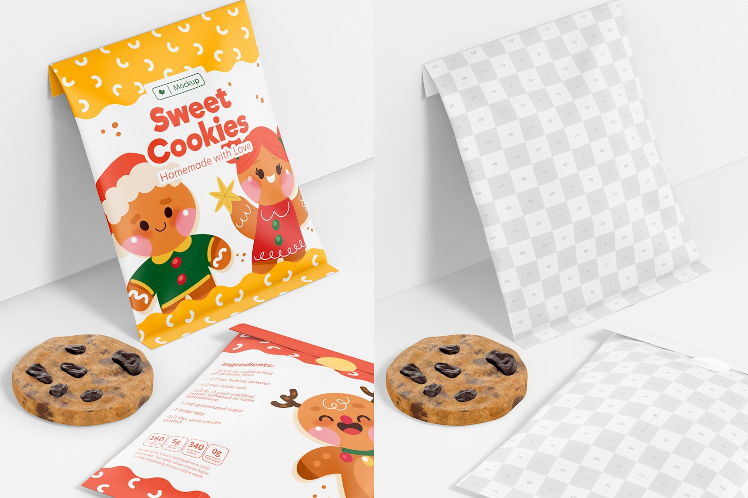 Cookie Paper Bag Mockup, Leaned Cookie Paper Bag Mockup, Leaned