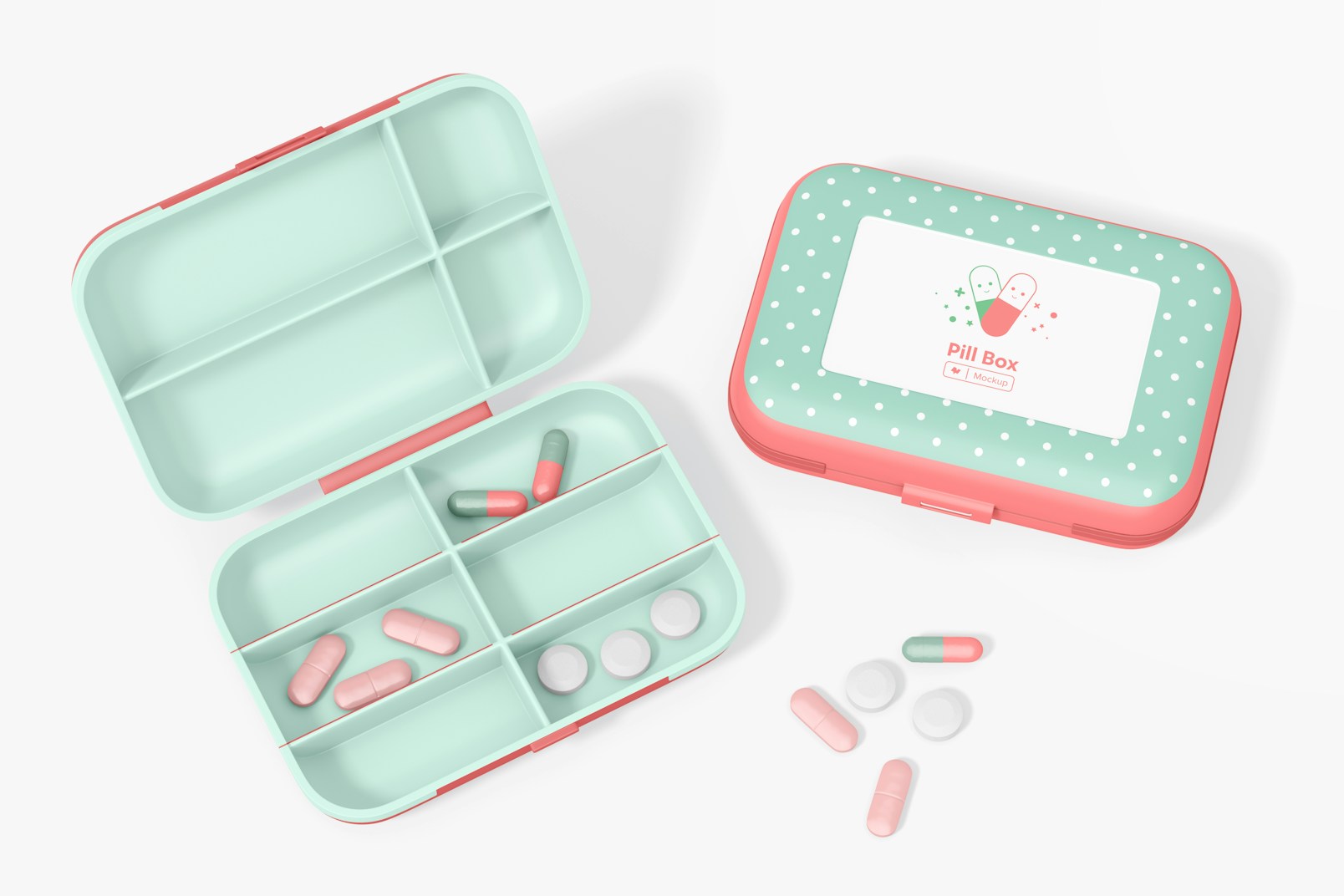 Double Sided Pill Boxes Mockup, Opened and Closed