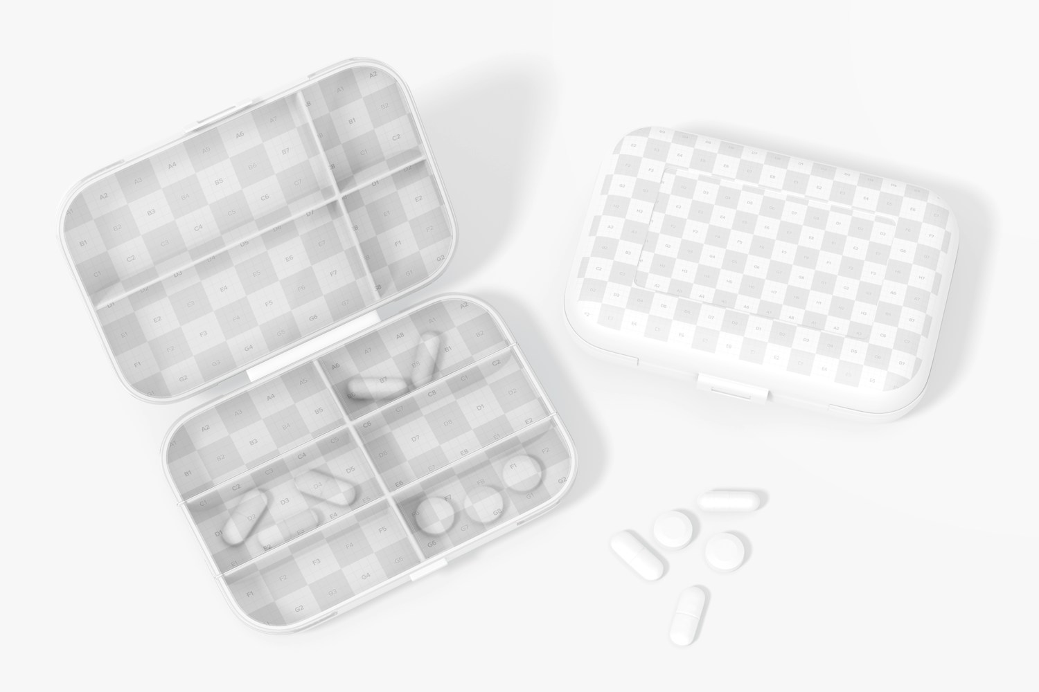 Double Sided Pill Boxes Mockup, Opened and Closed