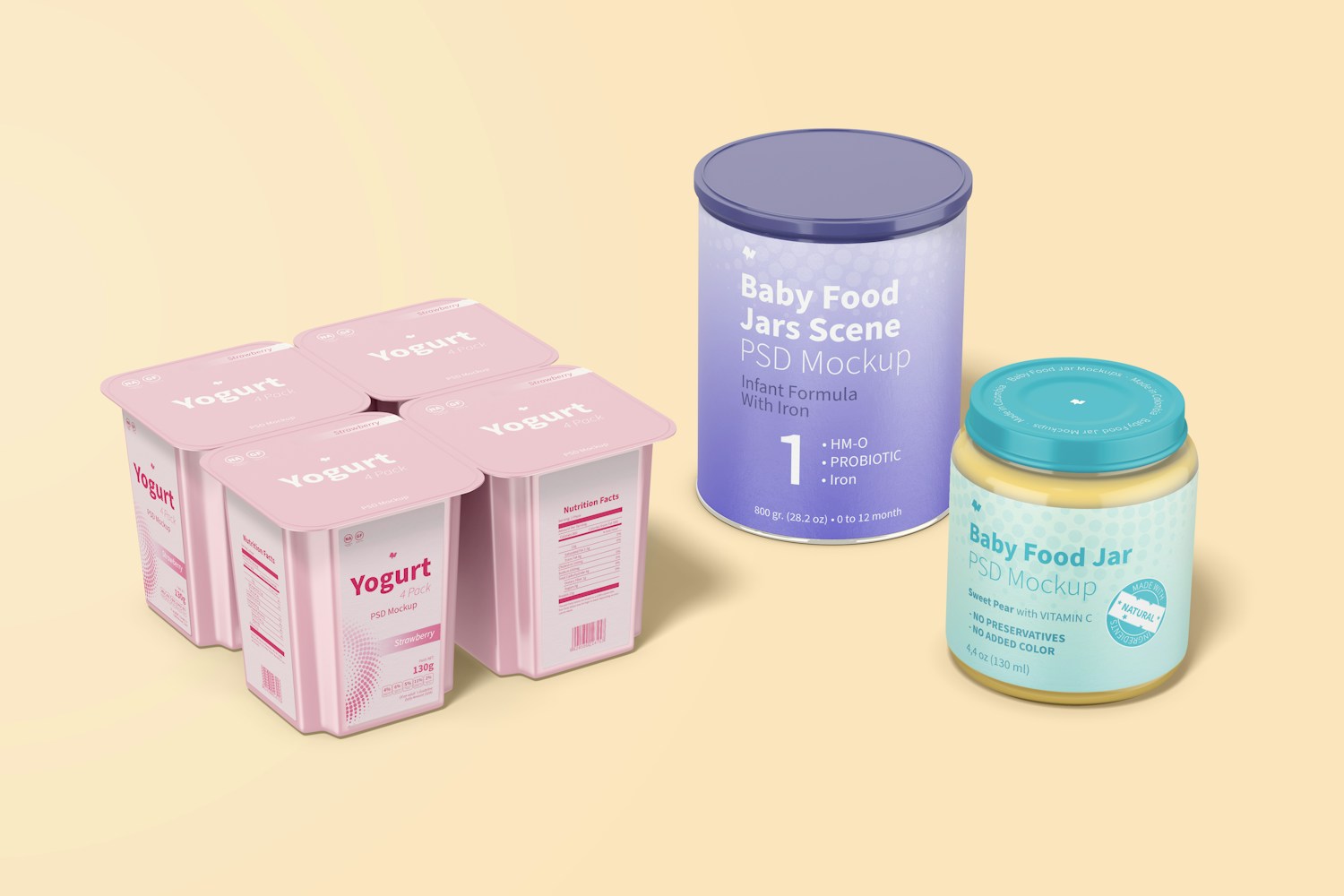 Baby Food Jars Scene Mockup, Perspective