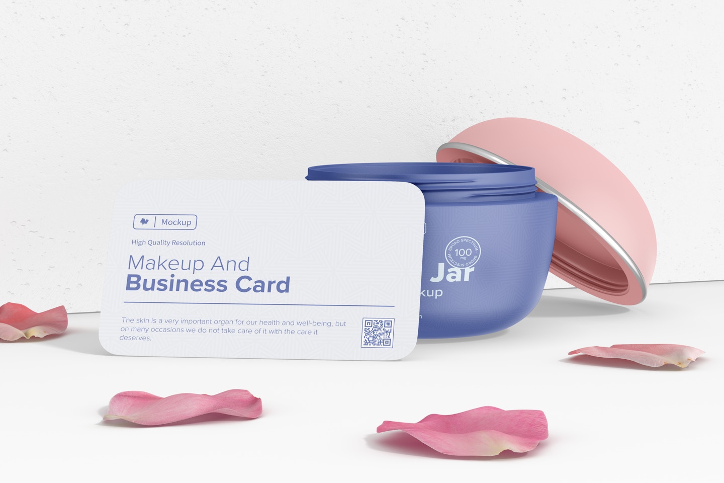 Makeup and Business Card Scene Mockup, Perspective