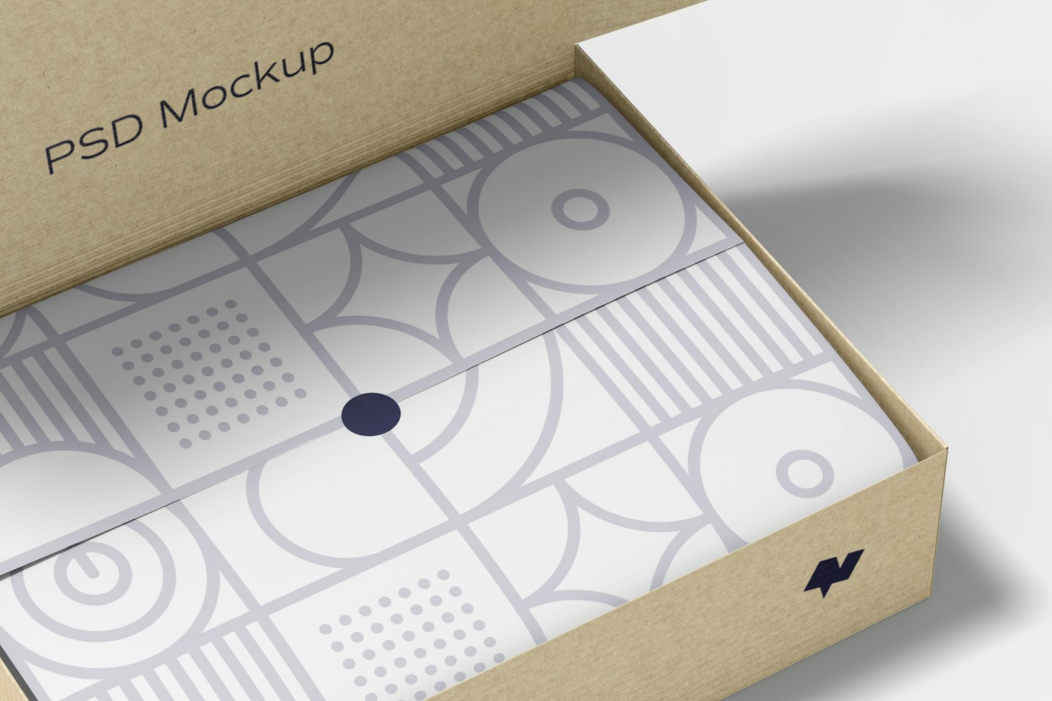 Mailing Box with Wrapping Tissue Paper Mockup, Close Up