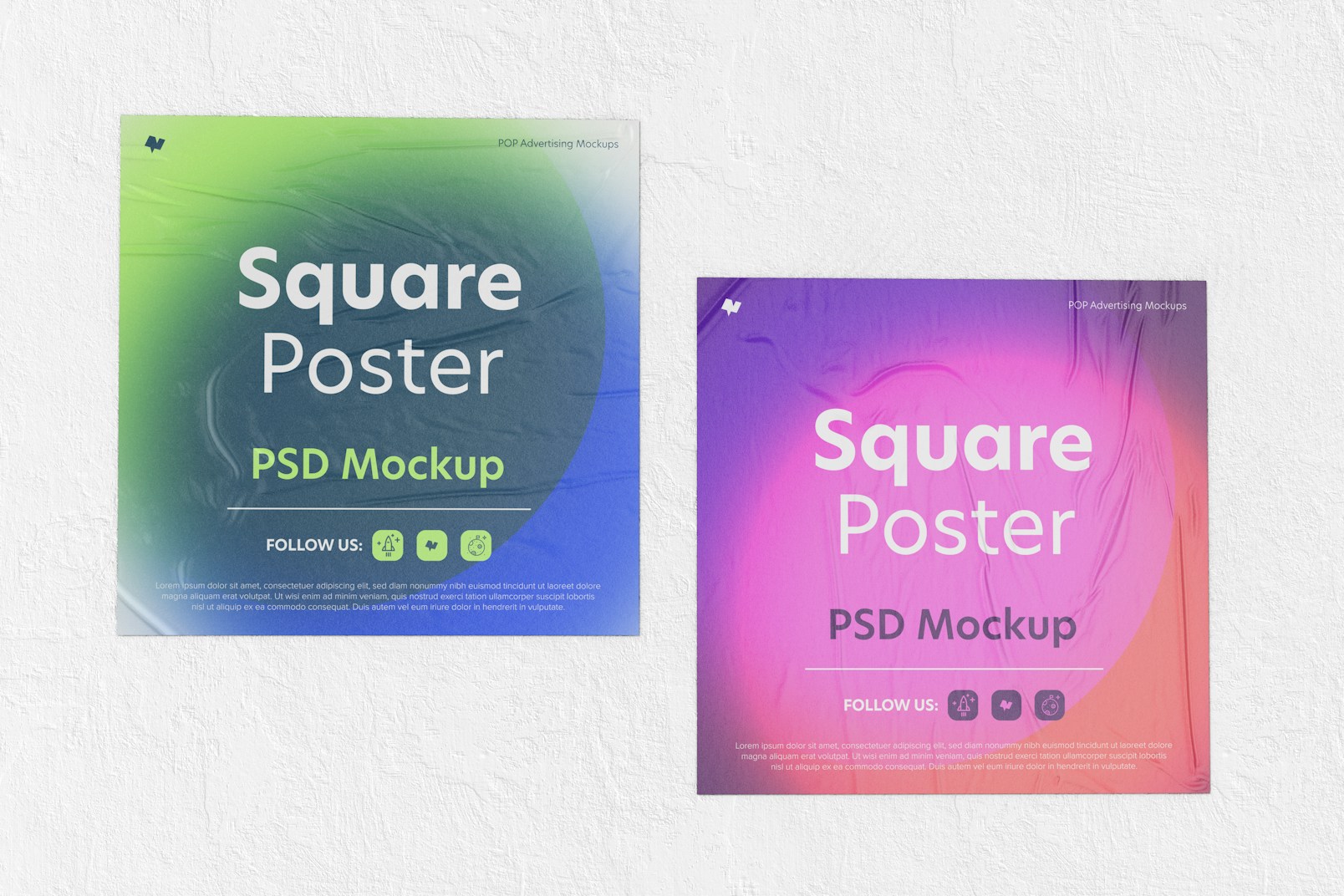 Square Posters Mockup, Front View