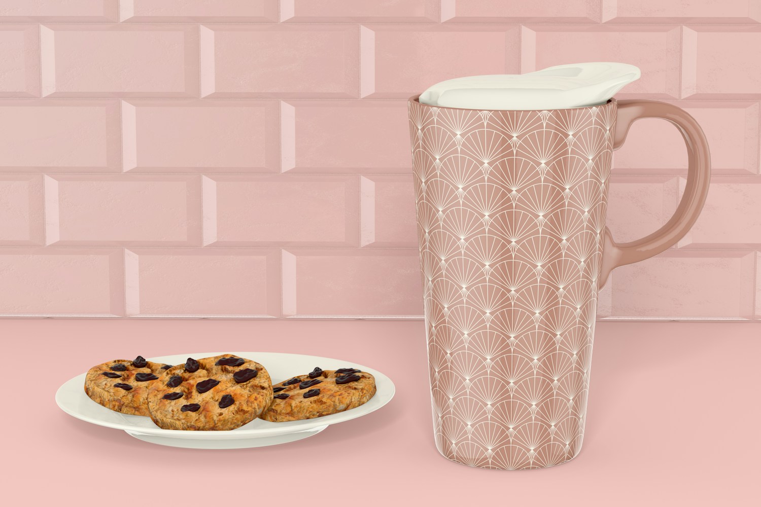 Large Ceramic Mug with Lid with Cookies Mockup