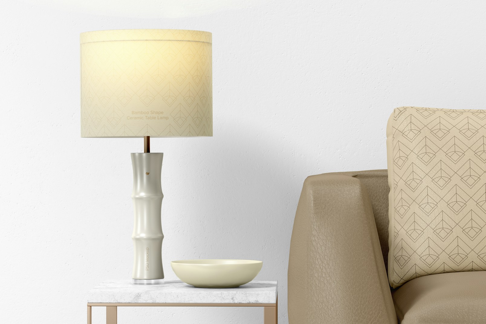 Bamboo Shape Ceramic Table Lamp with Sofa Mockup