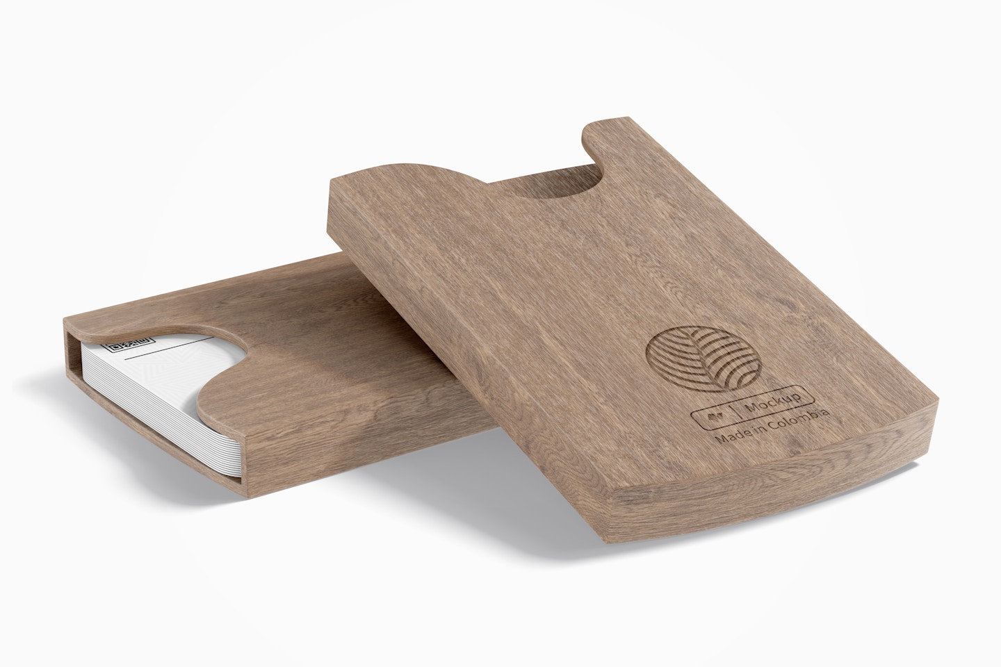 Portable Wooden Business Card Holders Mockup