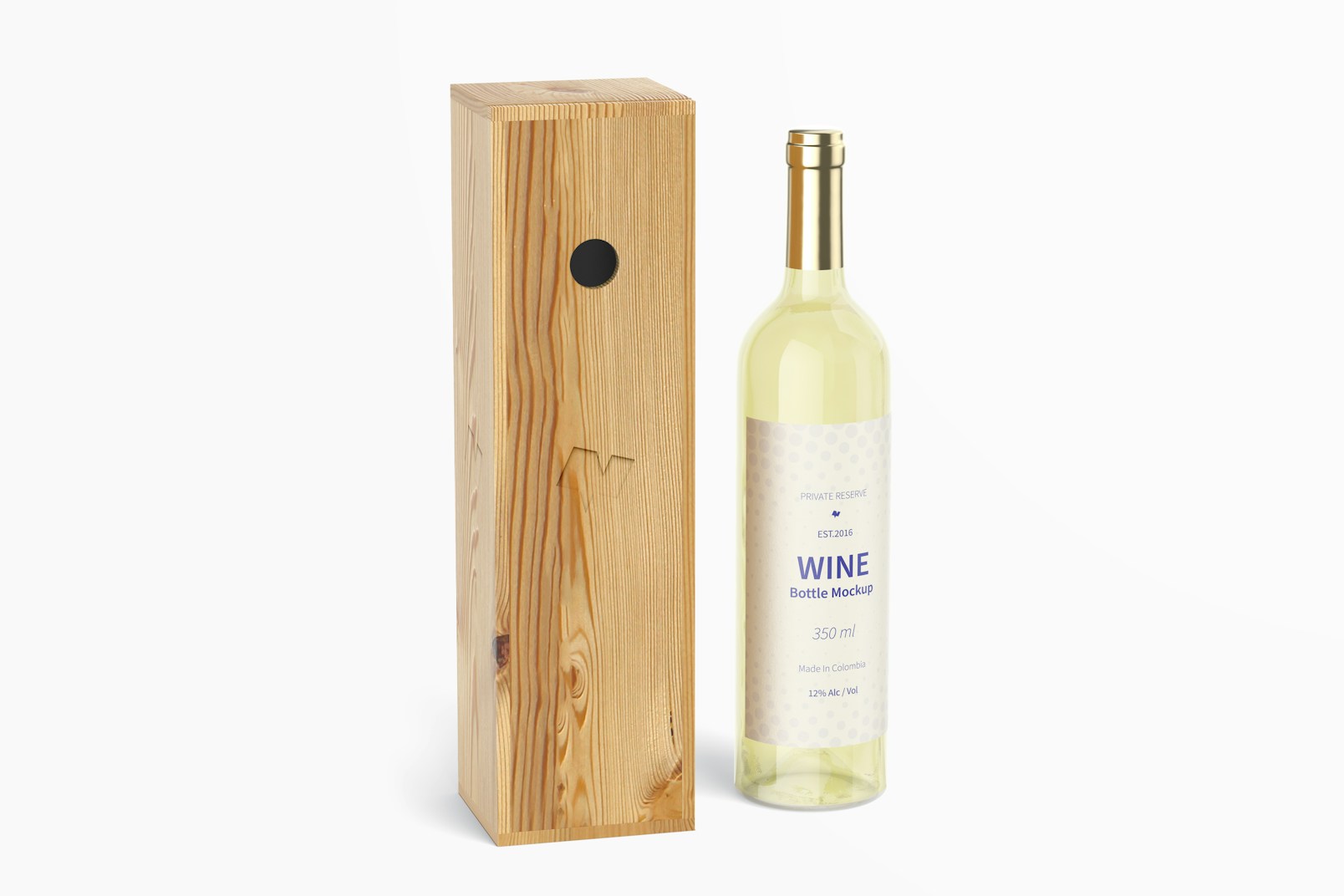 350ml Wine Bottle Mockup with Wood Box