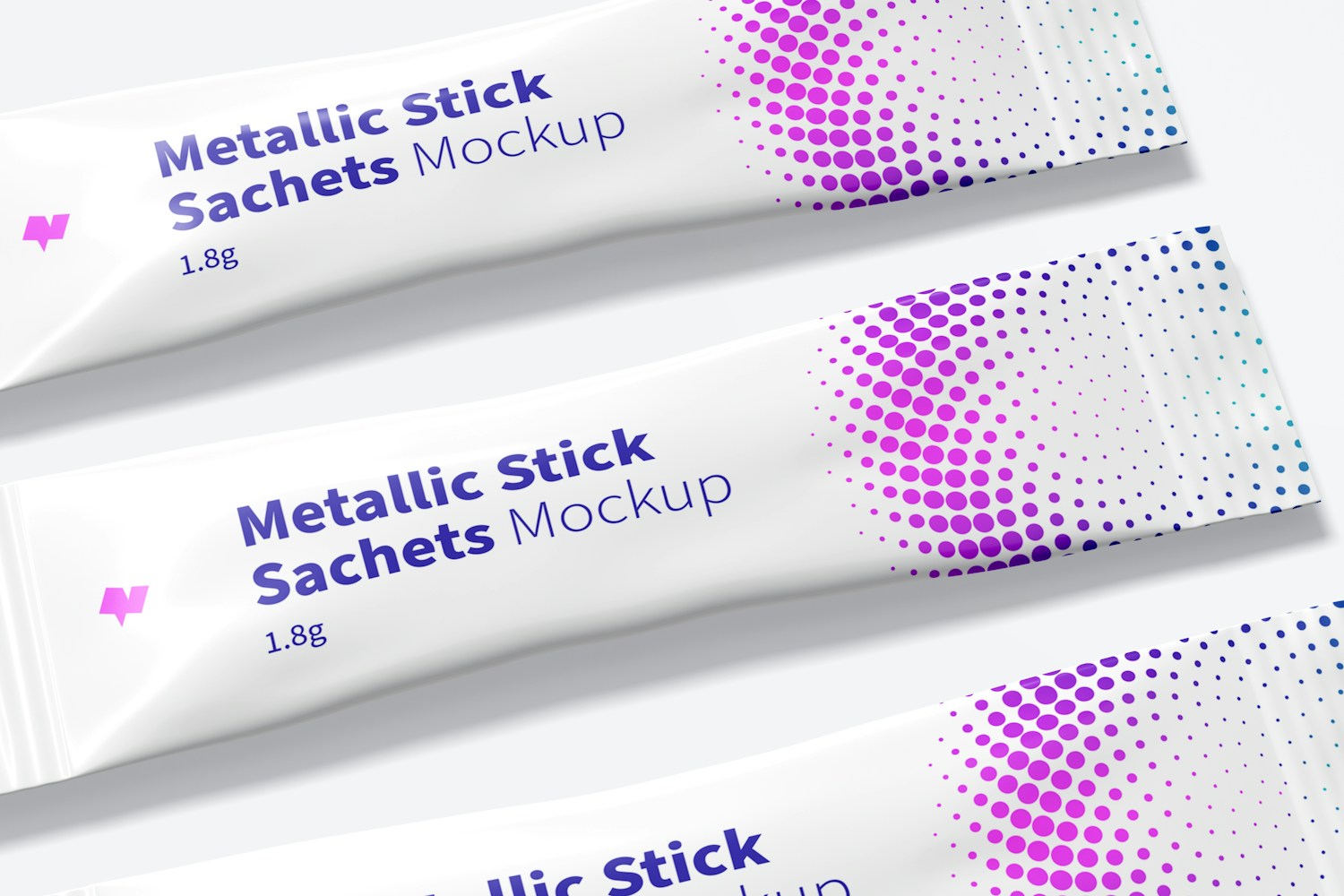Metallic Stick Sachets Mockup, Close Up
