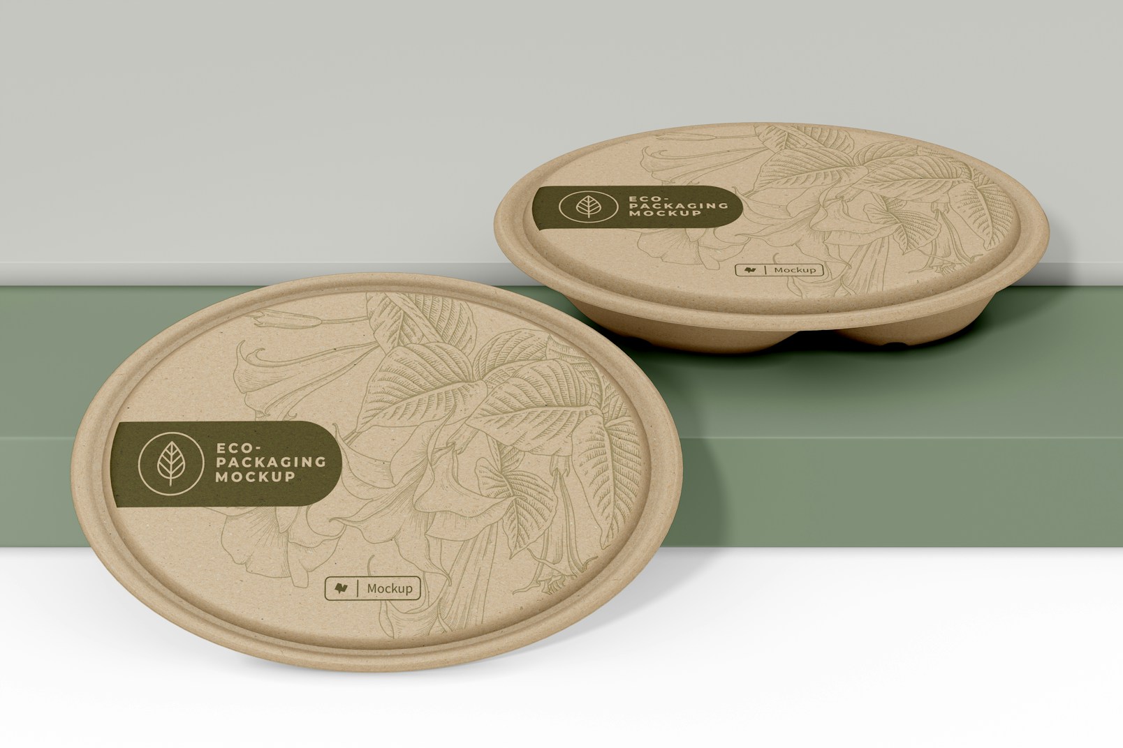Oval Food Containers Mockup, Front View