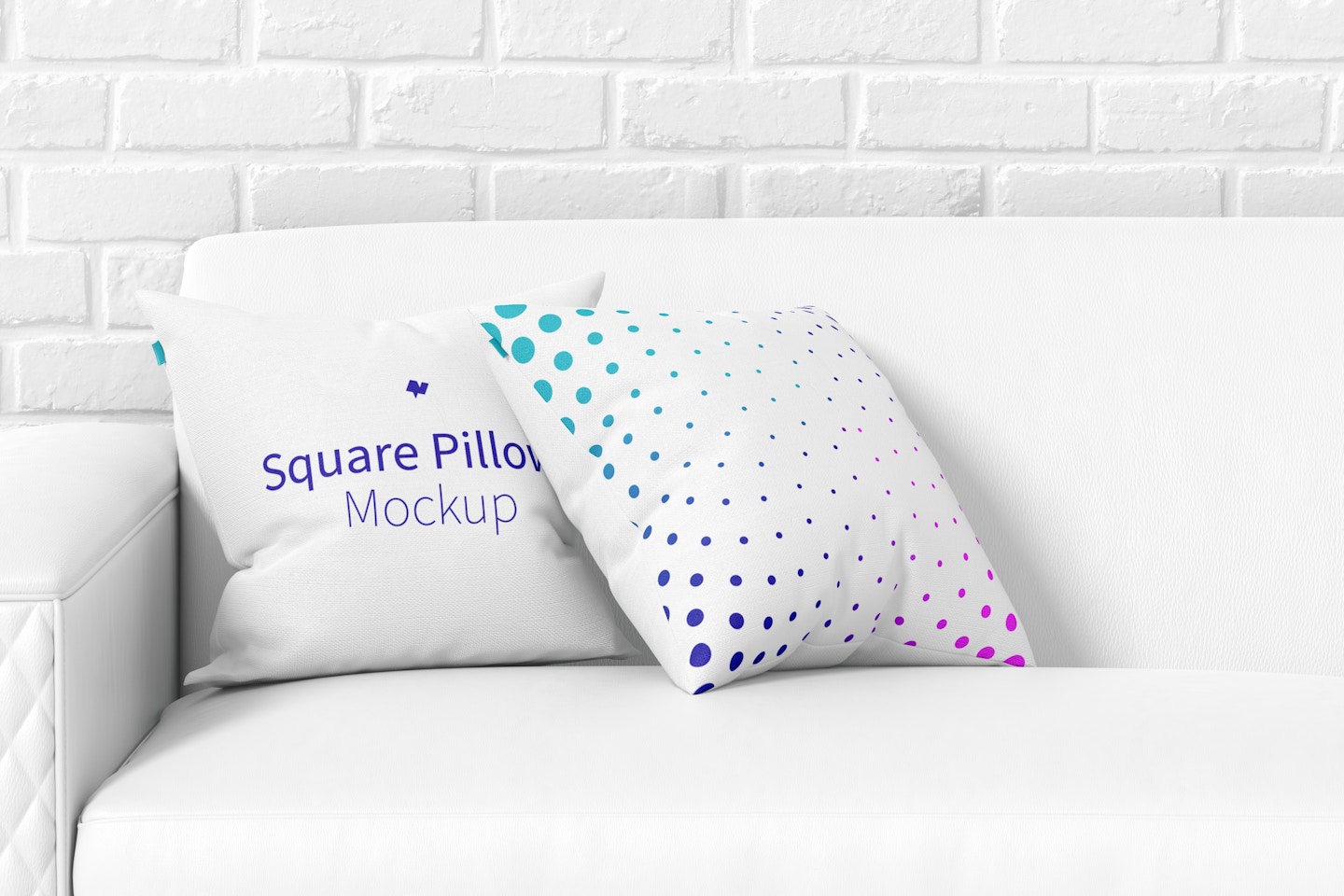 Square Pillows on the Sofa Mockup