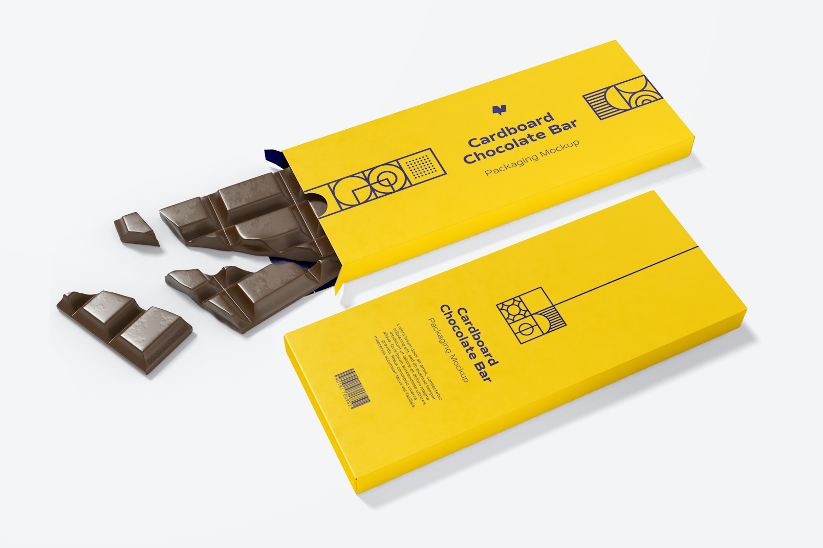 Cardboard Chocolate Bar Packaging Mockup, Perspective