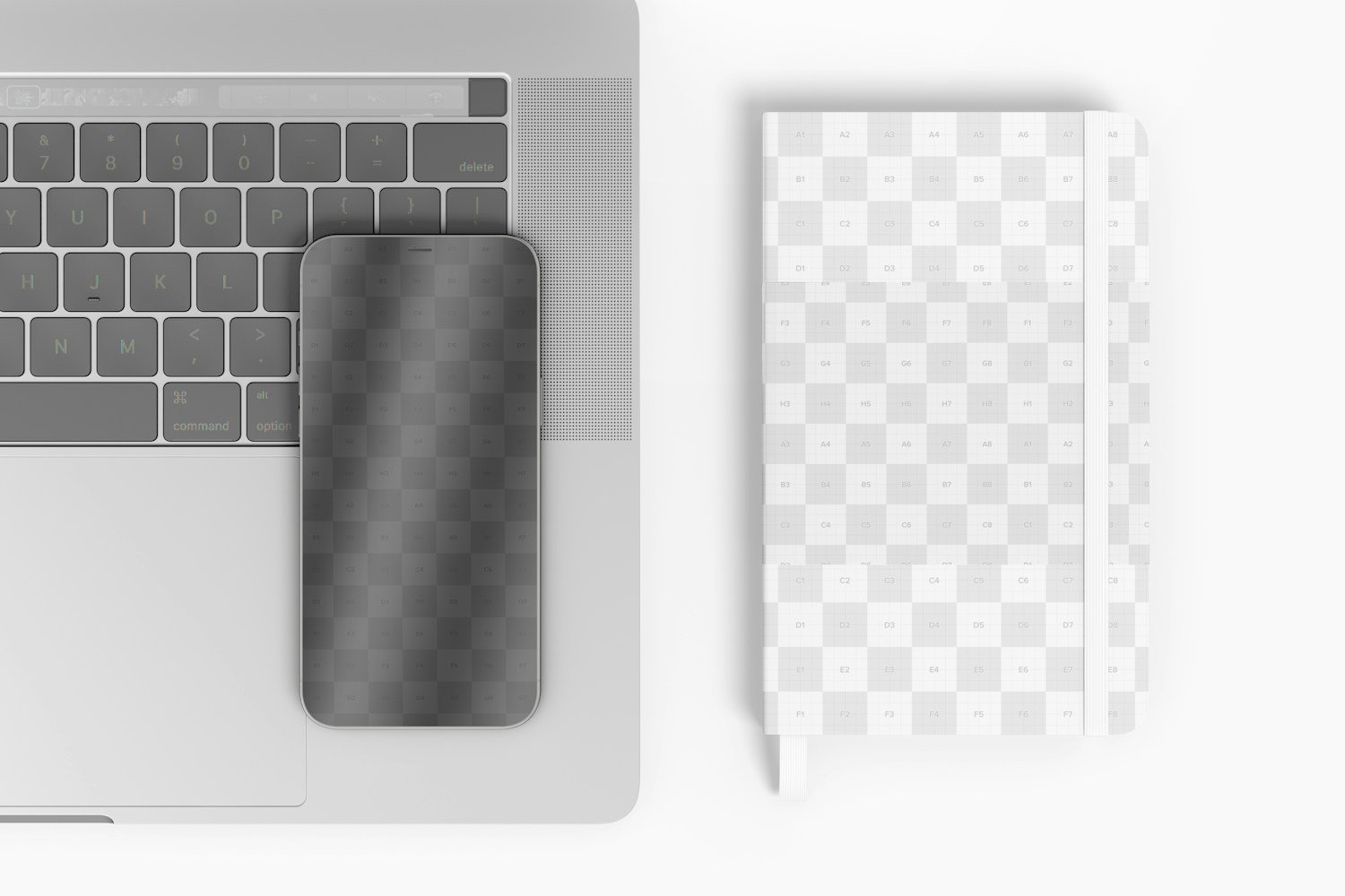Notebook with Devices Mockup, Top View