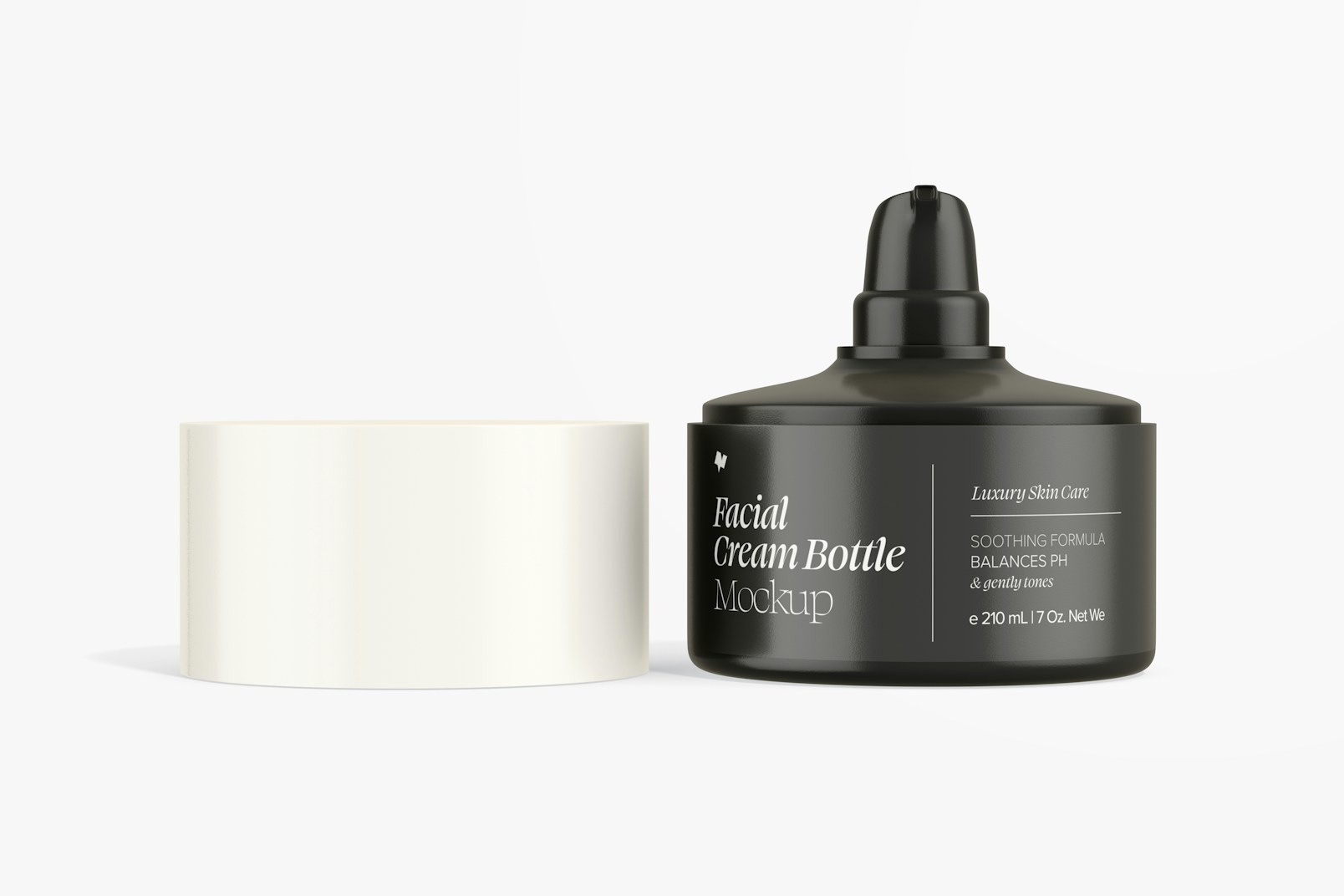 Facial Cream Bottle with Pump Mockup, Opened