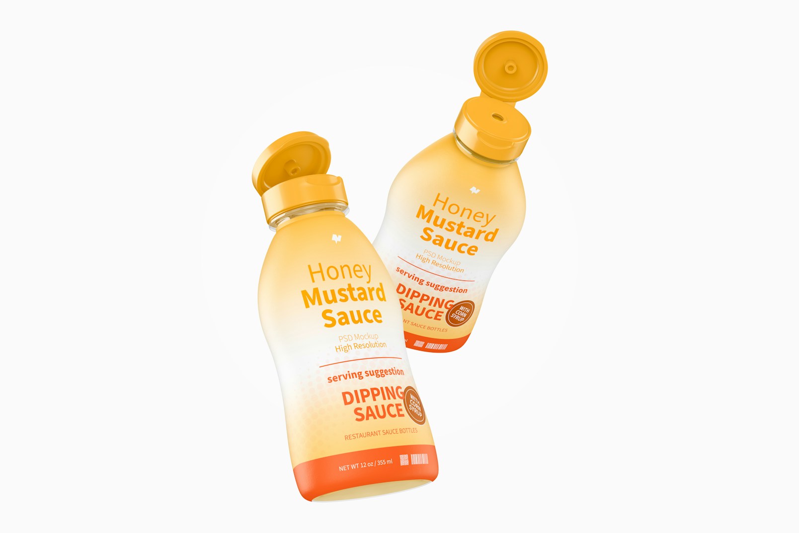12 oz Honey Mustard Sauce Bottle Mockup, Floating