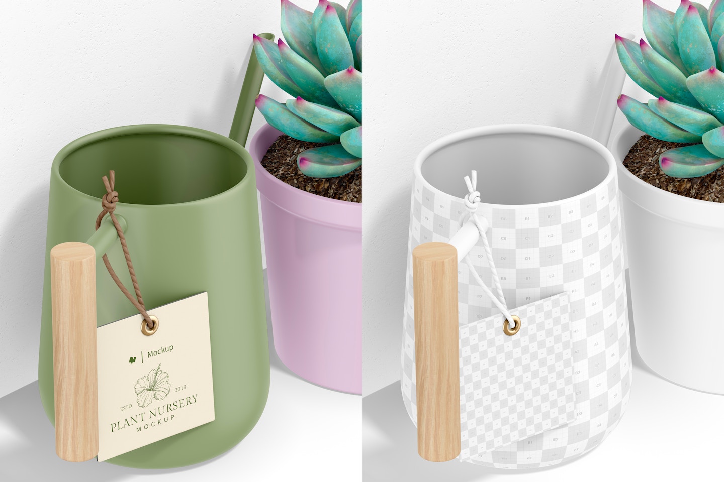 Watering Can with Tag Mockup, Perspective
