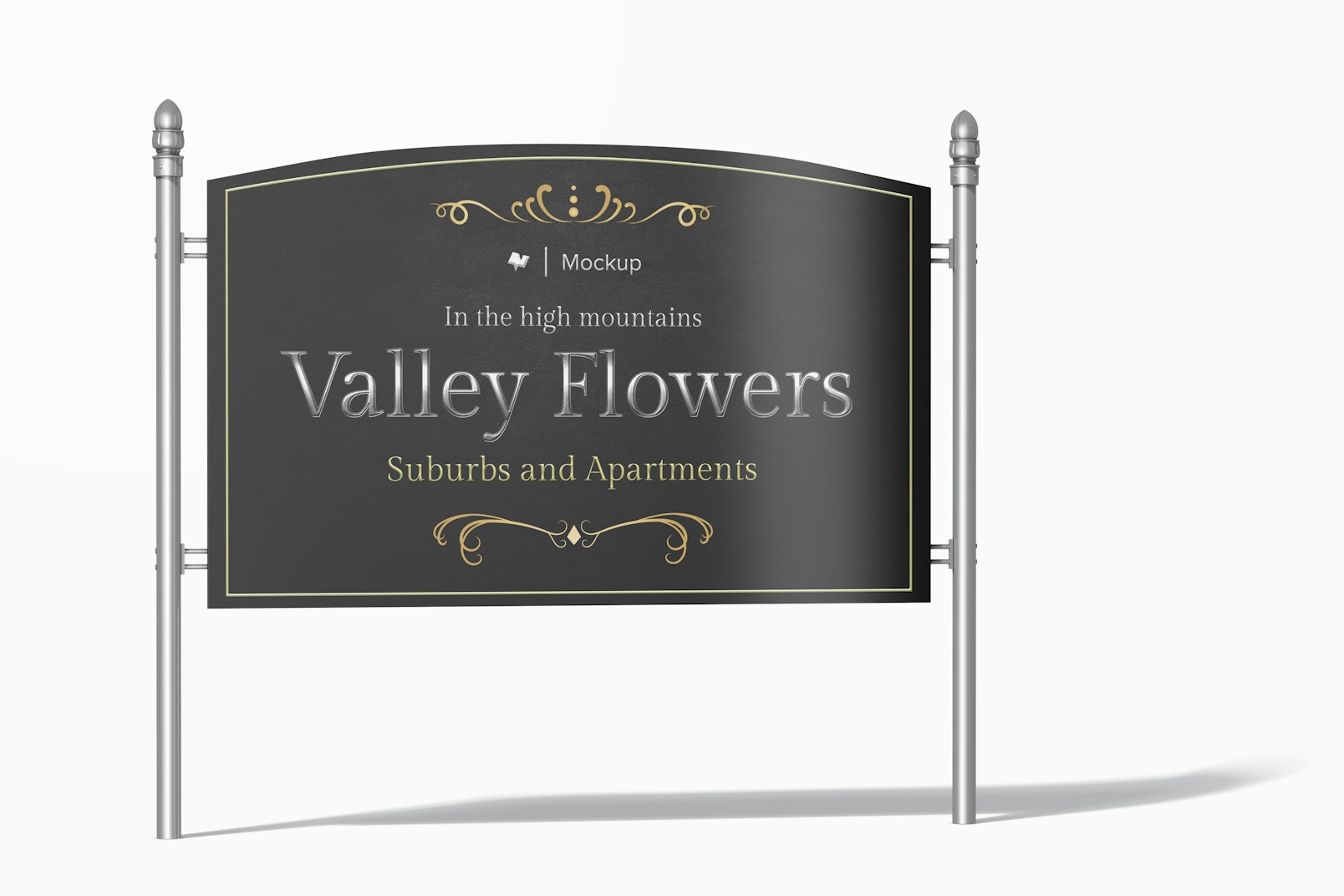 Outdoor Metallic Signage Mockup, Front View