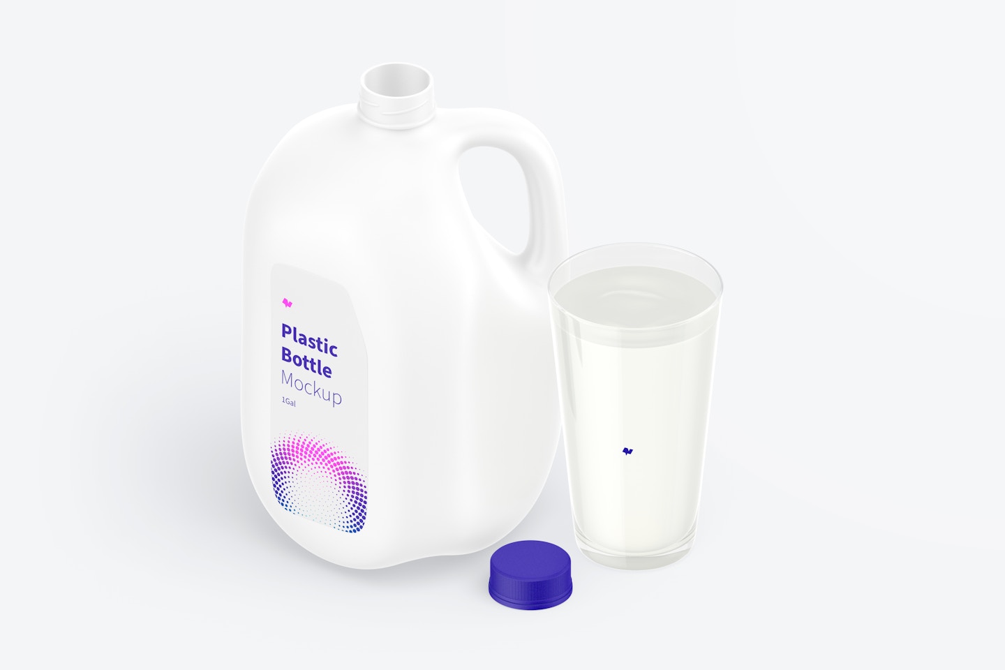 1 gal Plastic Bottles with Cup Mockup, Isometric View