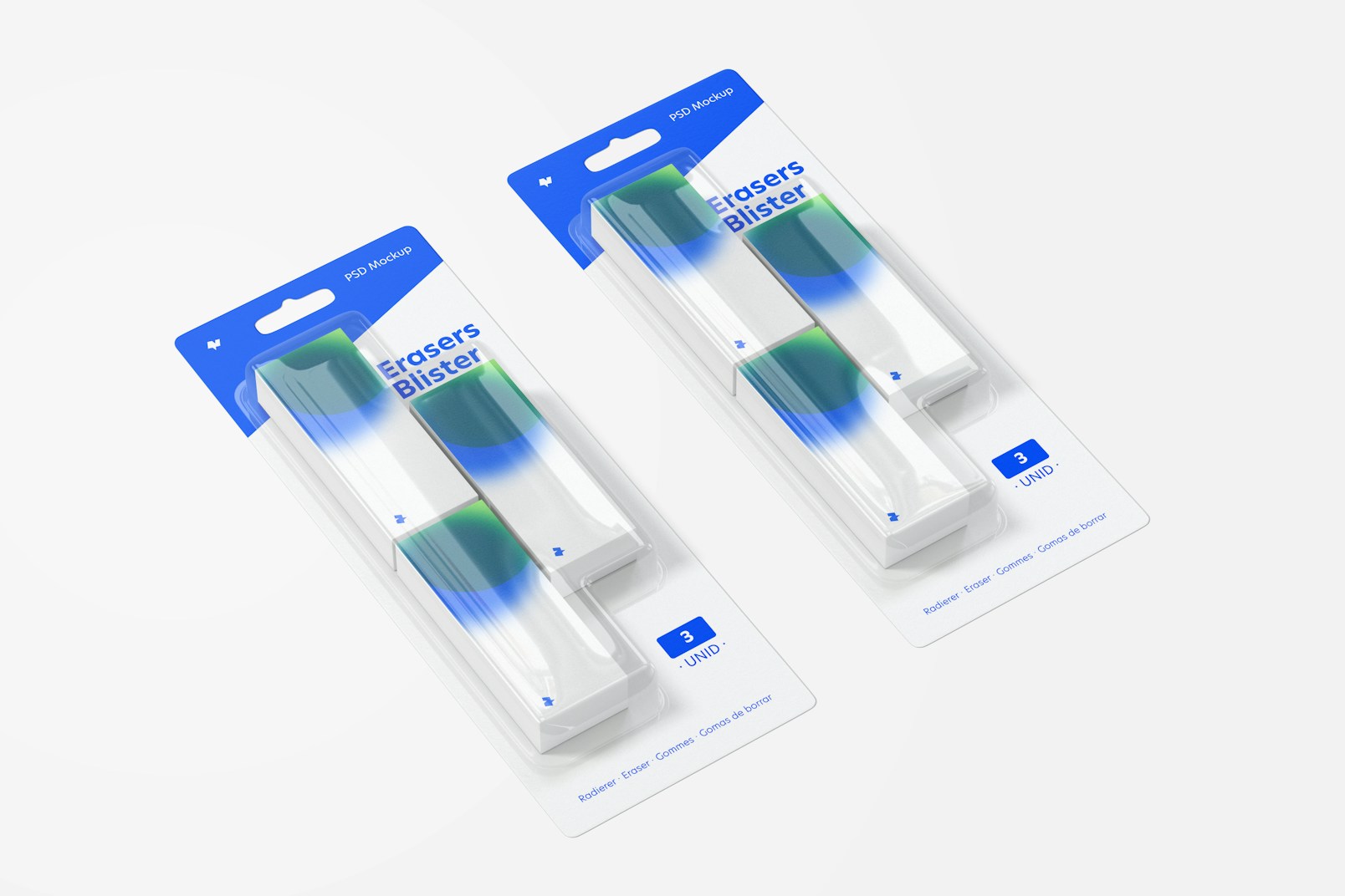 Erasers Blister Mockup, Perspective View