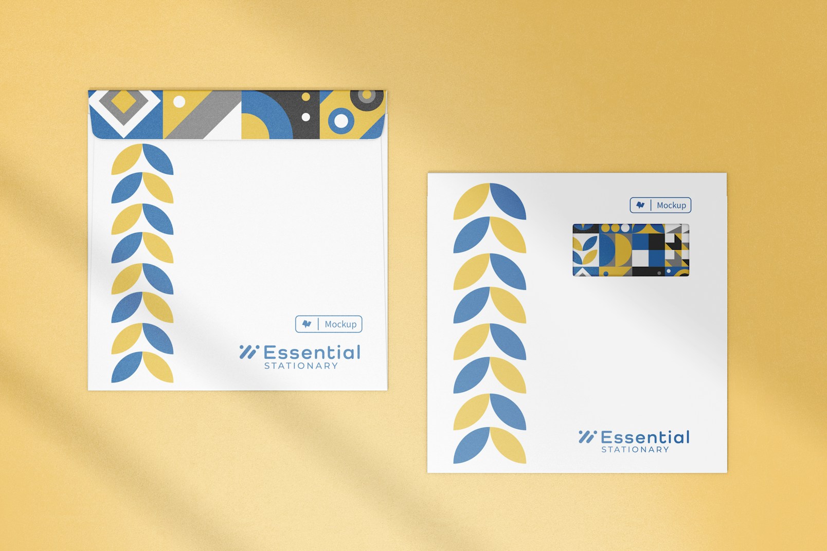 Square Envelopes with Window Mockup, Front and Back