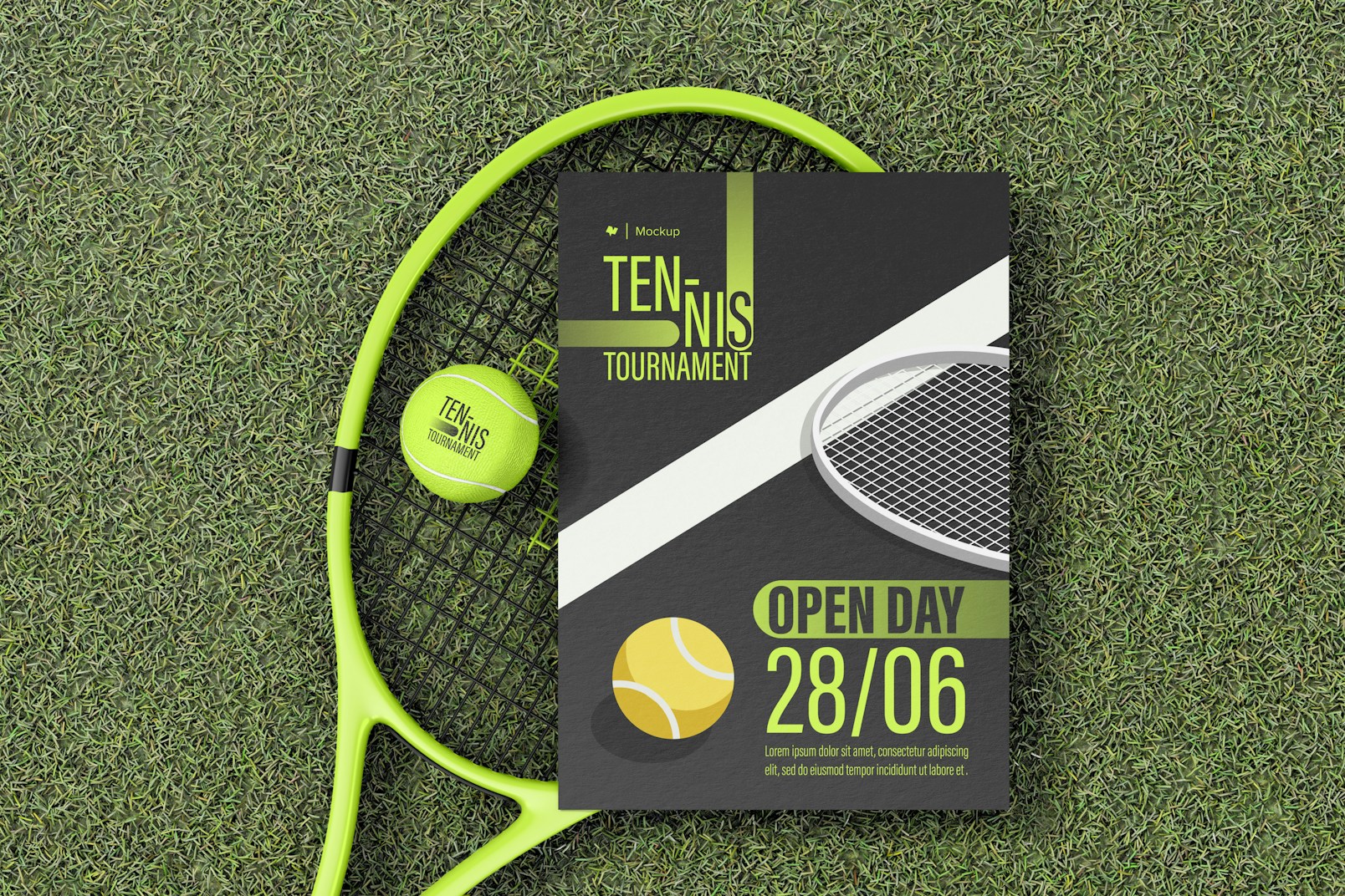 Flyer with Tennis Elements Mockup, Top View