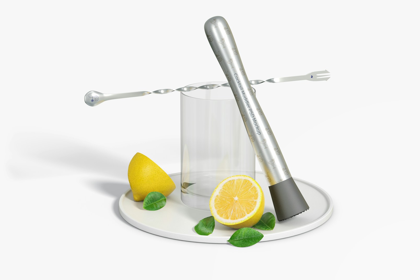 Cocktail Muddler with Glass Mockup