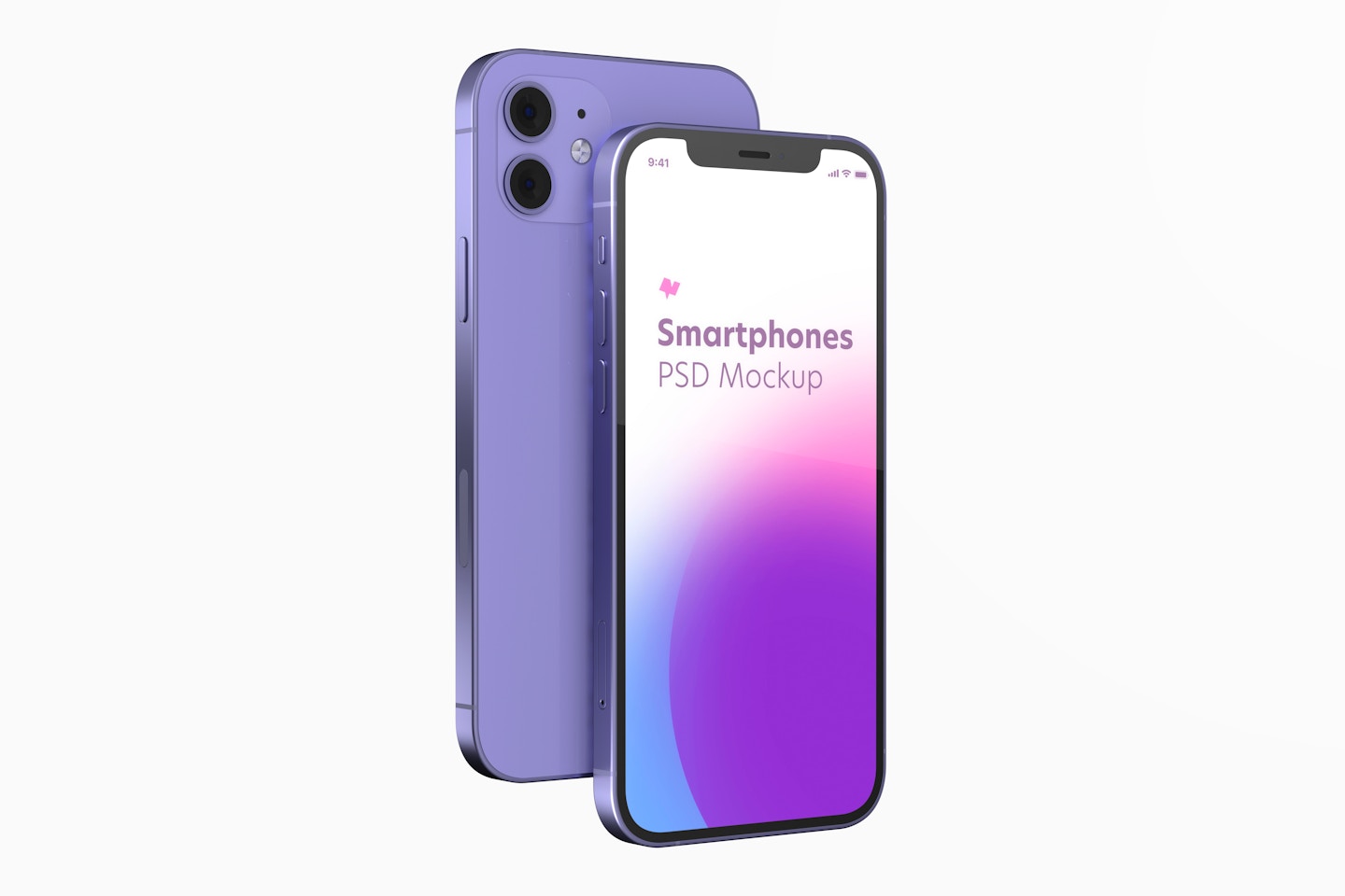 iPhone 12 Purple Version Mockup, Front and Back View