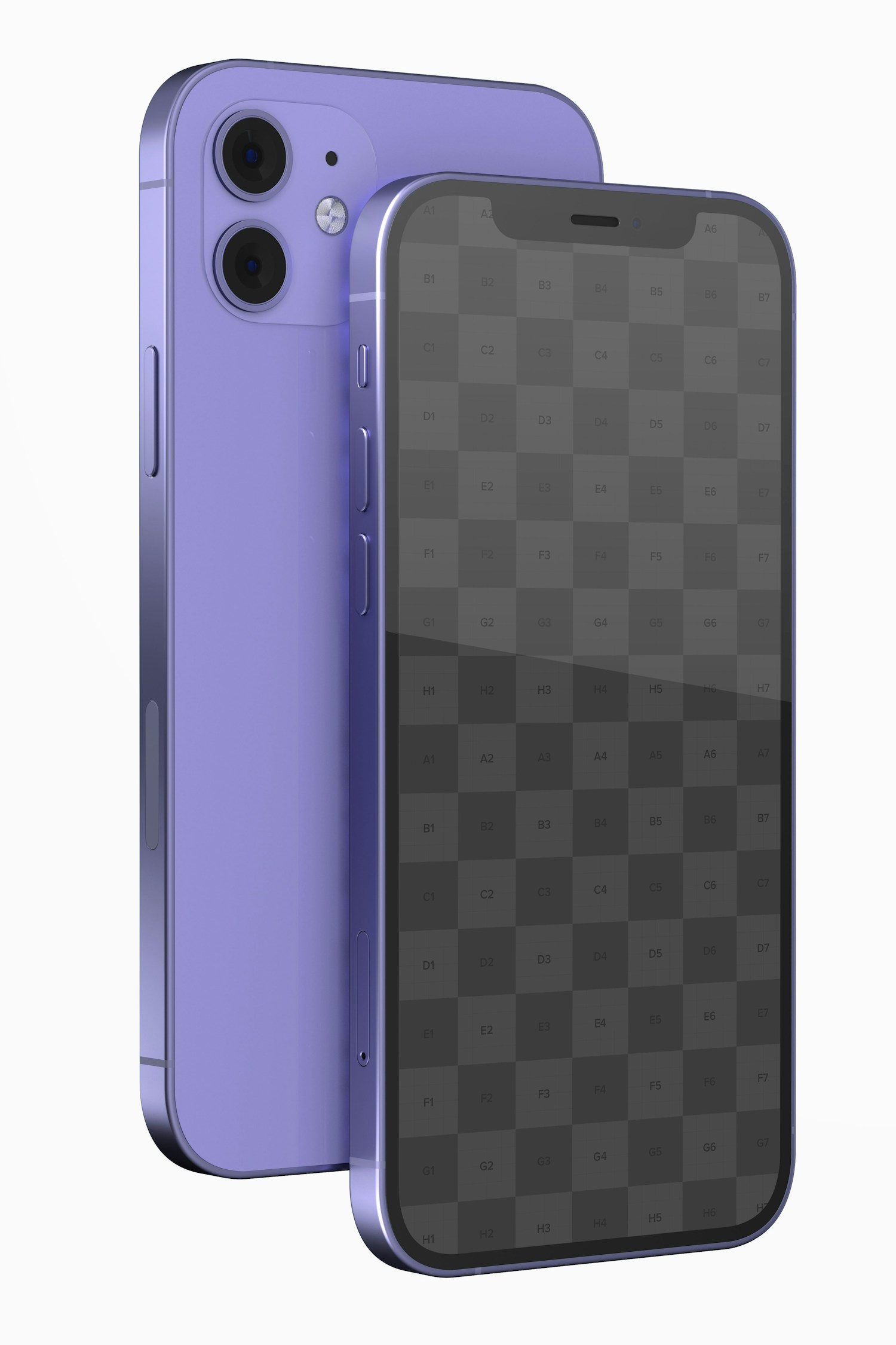 iPhone 12 Purple Version Mockup, Front and Back View
