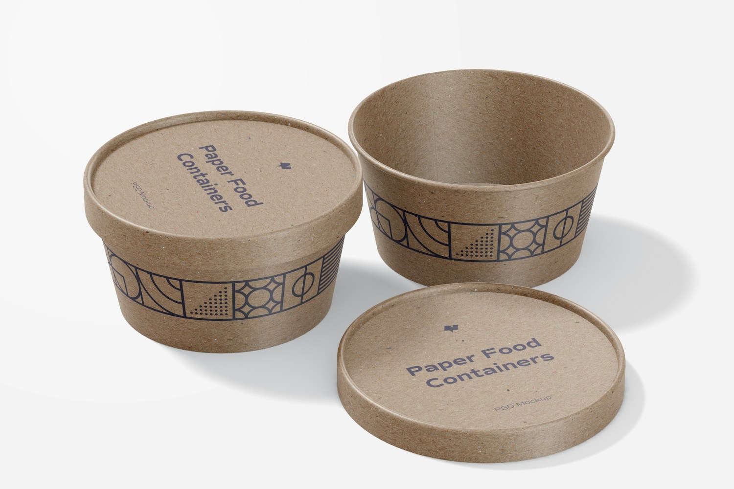 Round Paper Food Containers Mockup, Opened and Closed