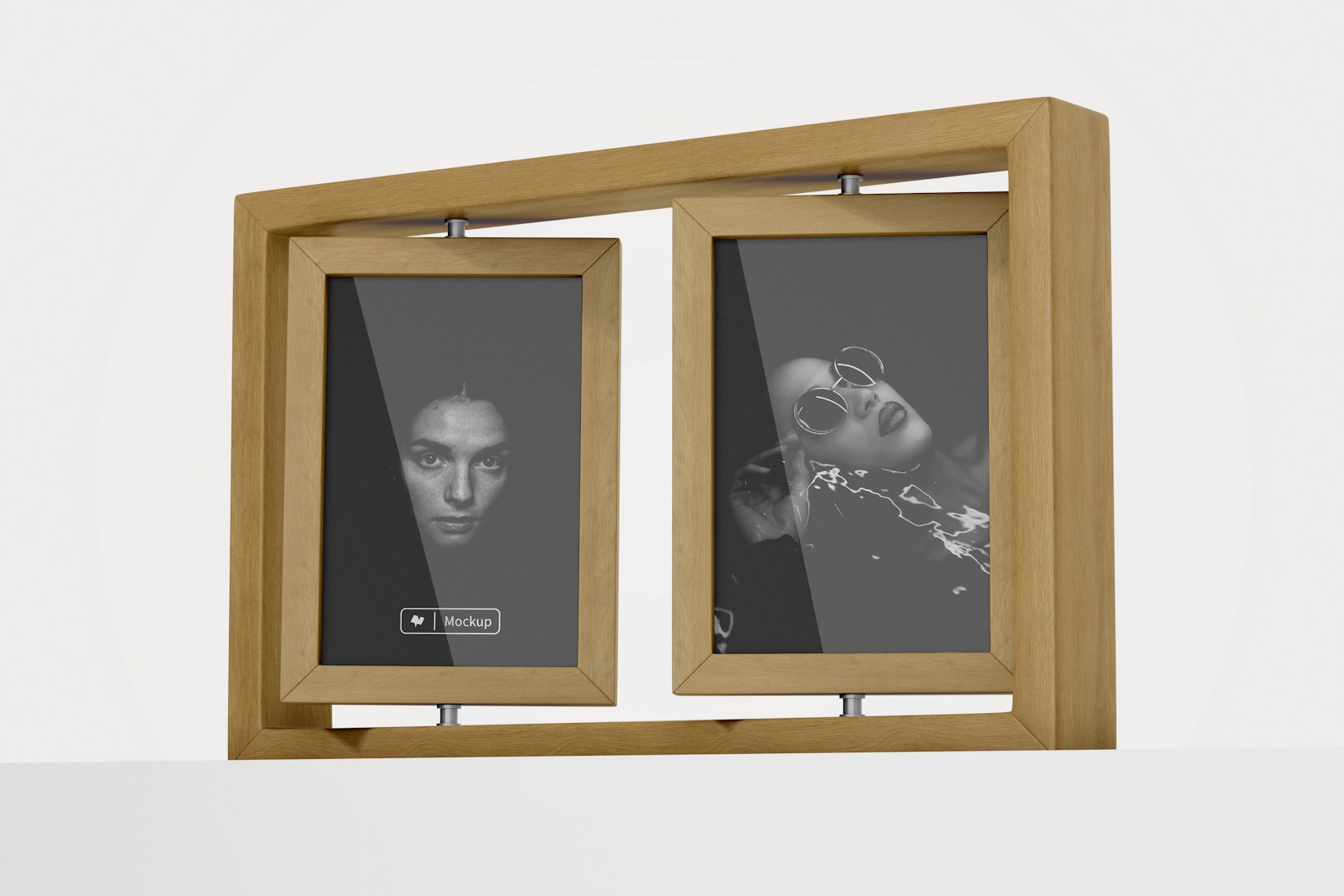 Double Spinning Photo Frame Mockup, Low Angle View