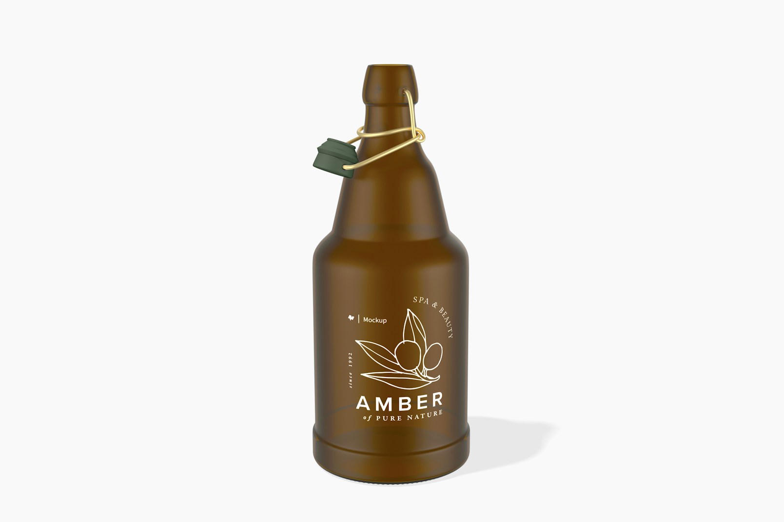 Embossed Amber Bottle Mockup, Opened