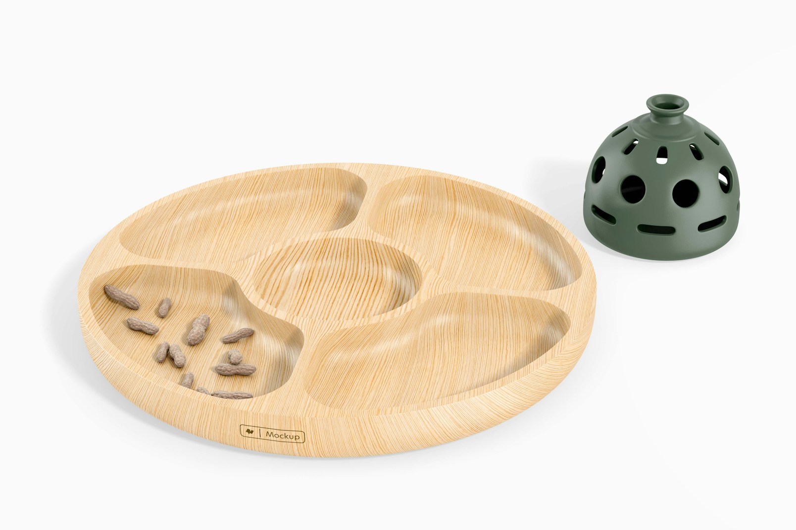 Bamboo Round Tray Mockup, Perspective View