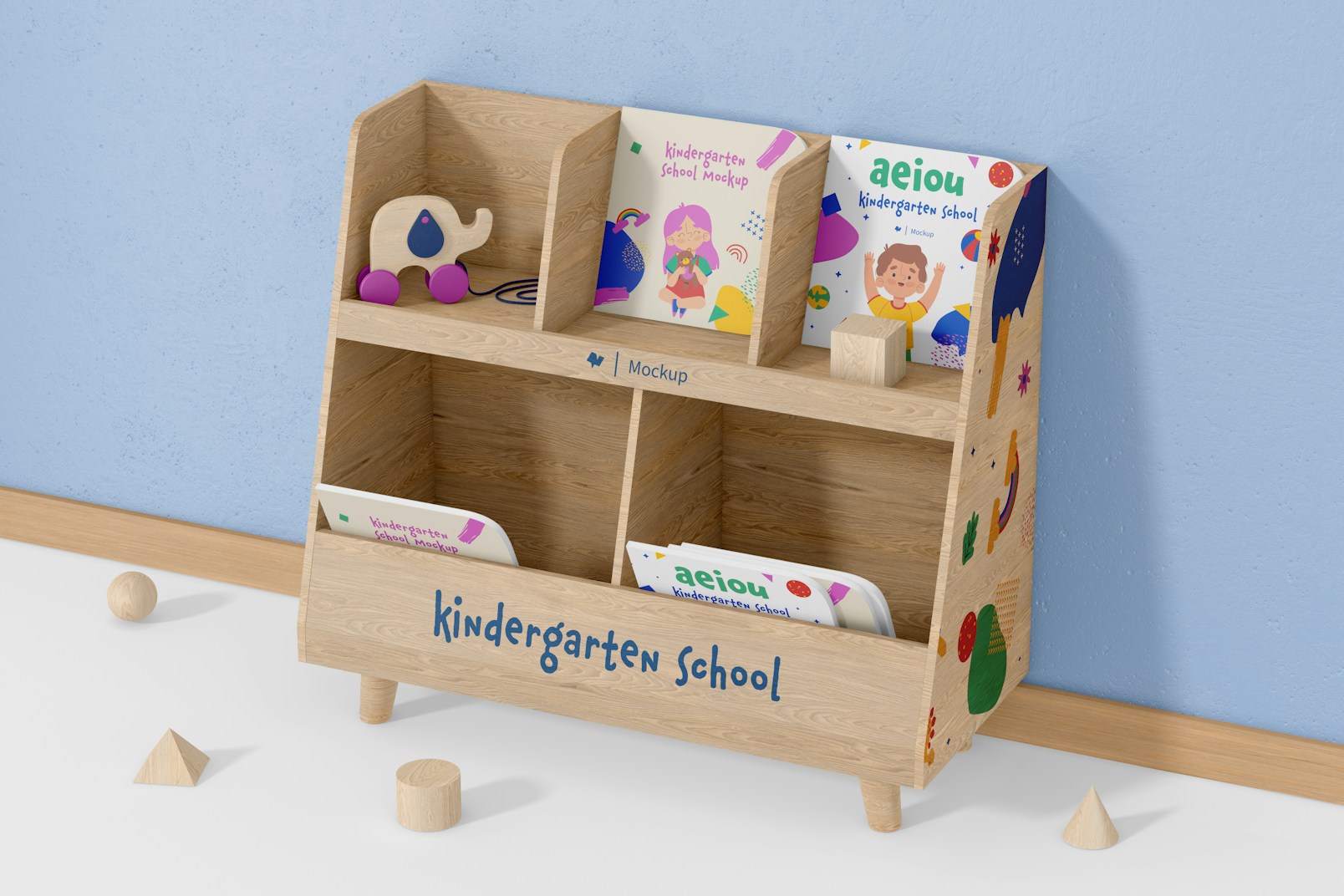 Kindergarten Bookshelf Mockup, Perspective