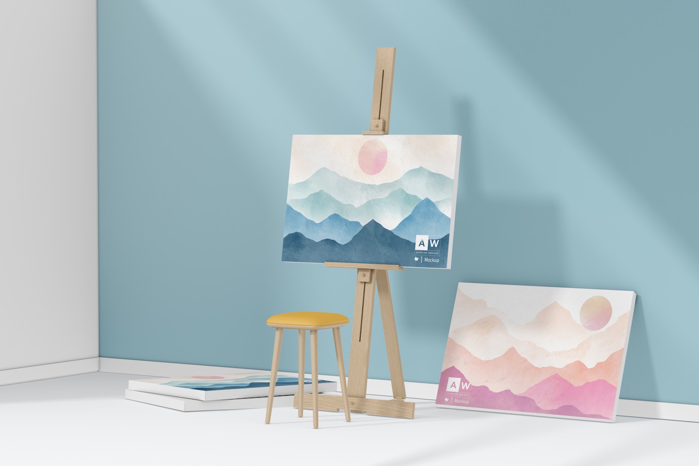 Canvas with Easel Mockup, Leaned