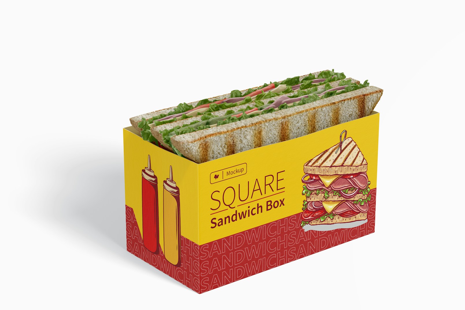 Square Sandwich Box Mockup, Perspective View