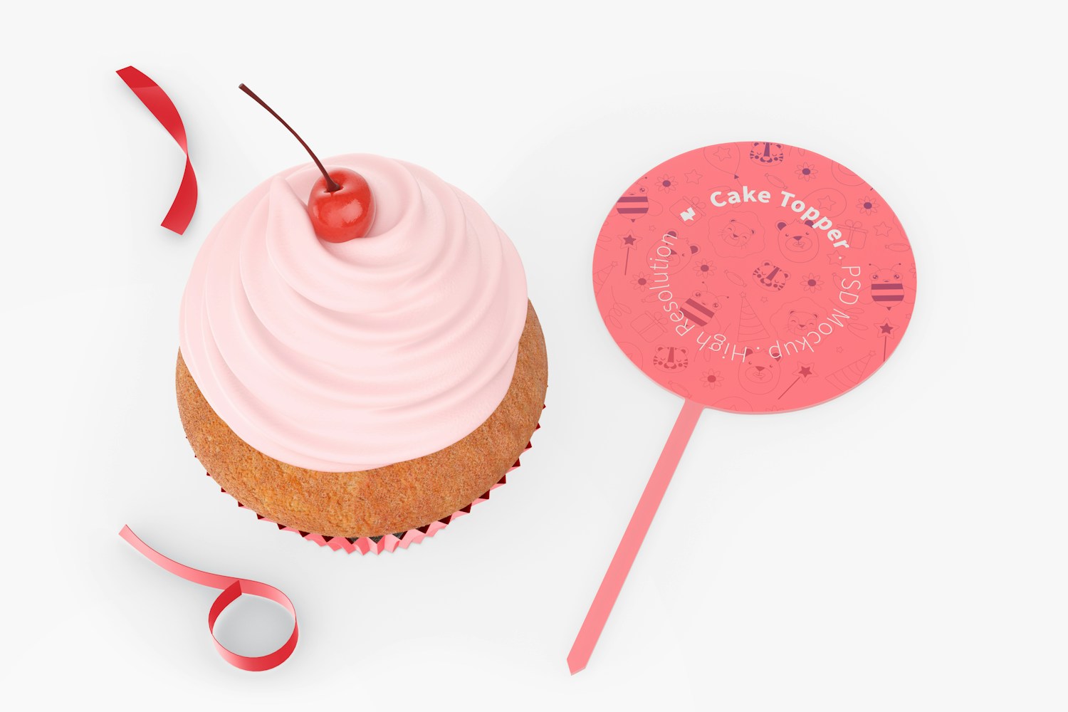 Cake Topper with Cupcake Mockup
