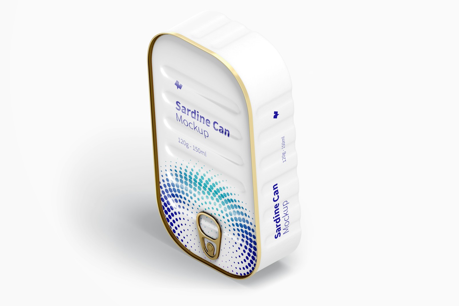 120g Sardine Can Mockup, Isometric Vertical Left View