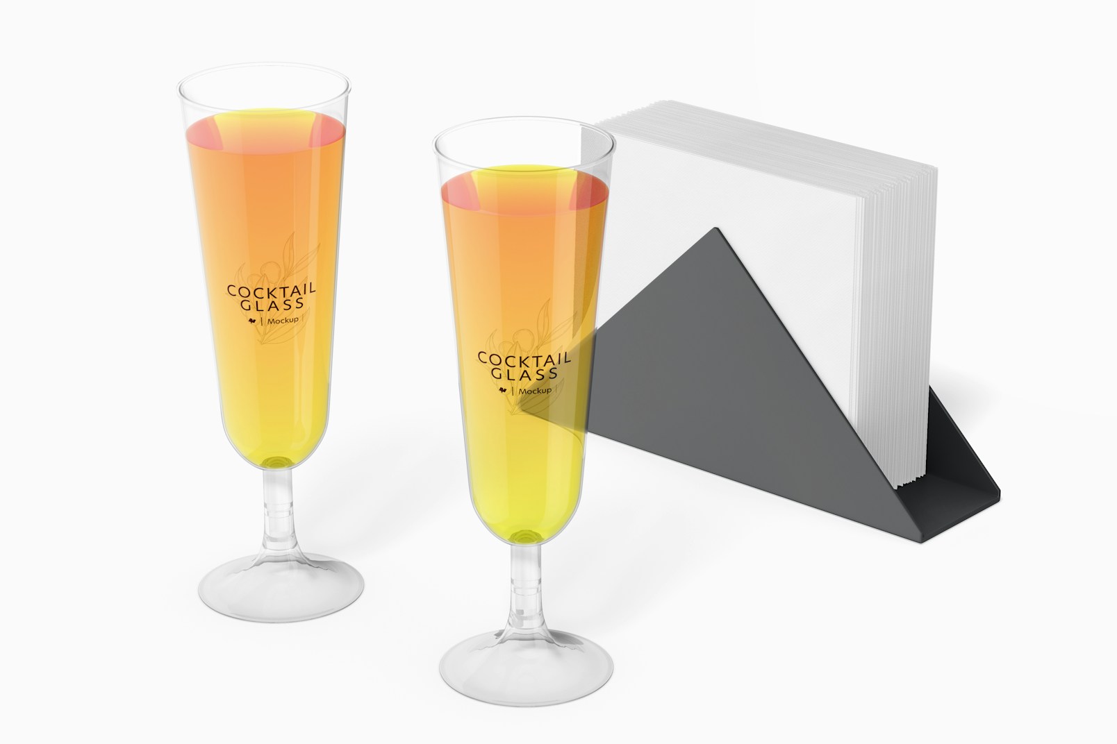 Plastic Cocktail Glasses Mockup, with Napkins
