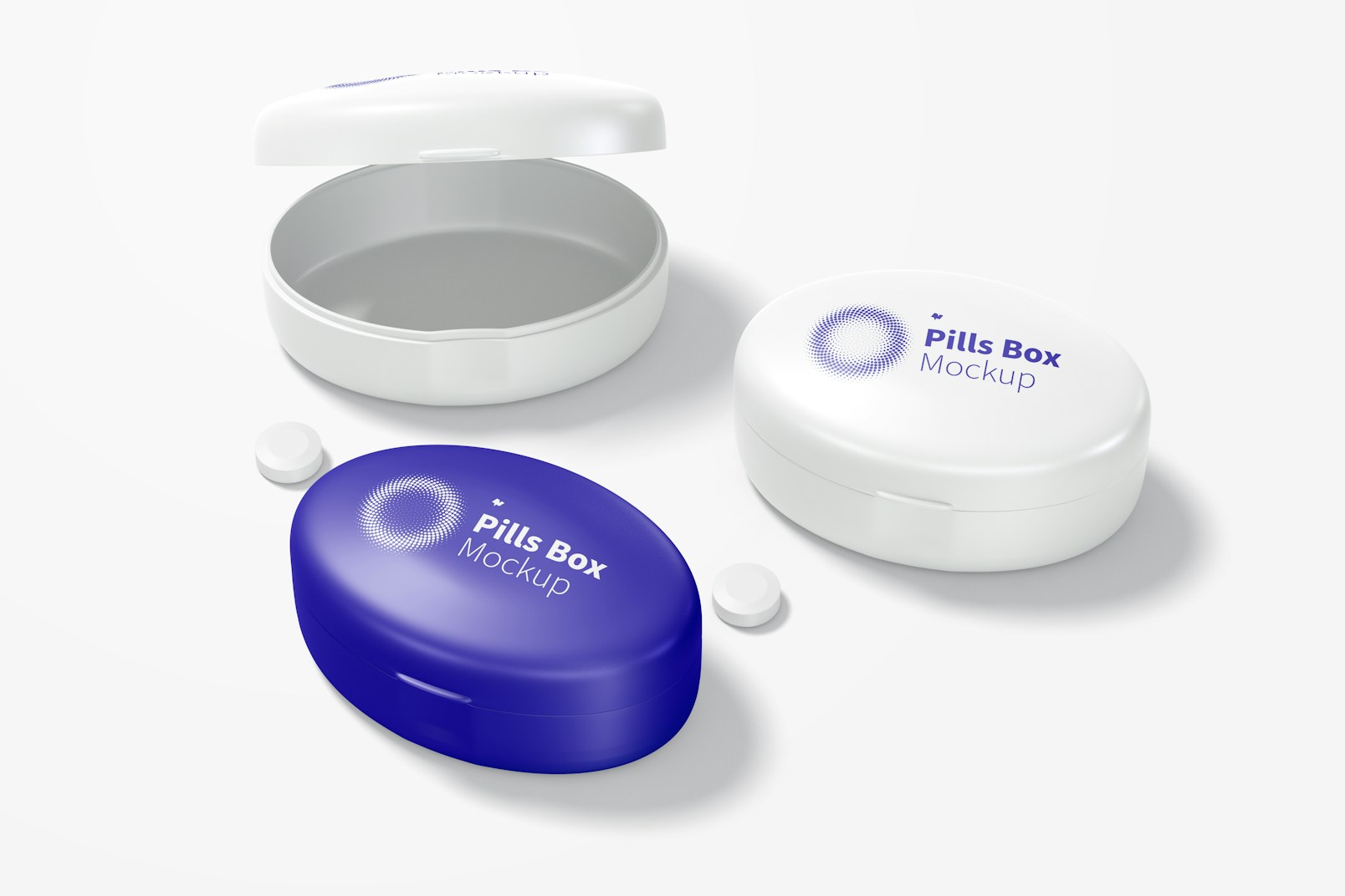 Oval Pills Boxes Mockup, Perspective