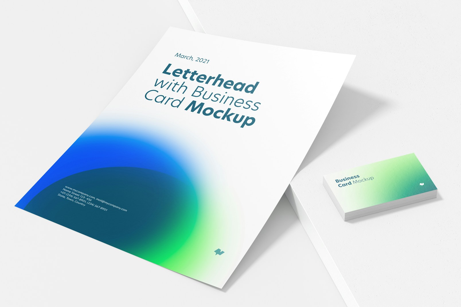 Letterhead with Business Card Mockup, Perspective