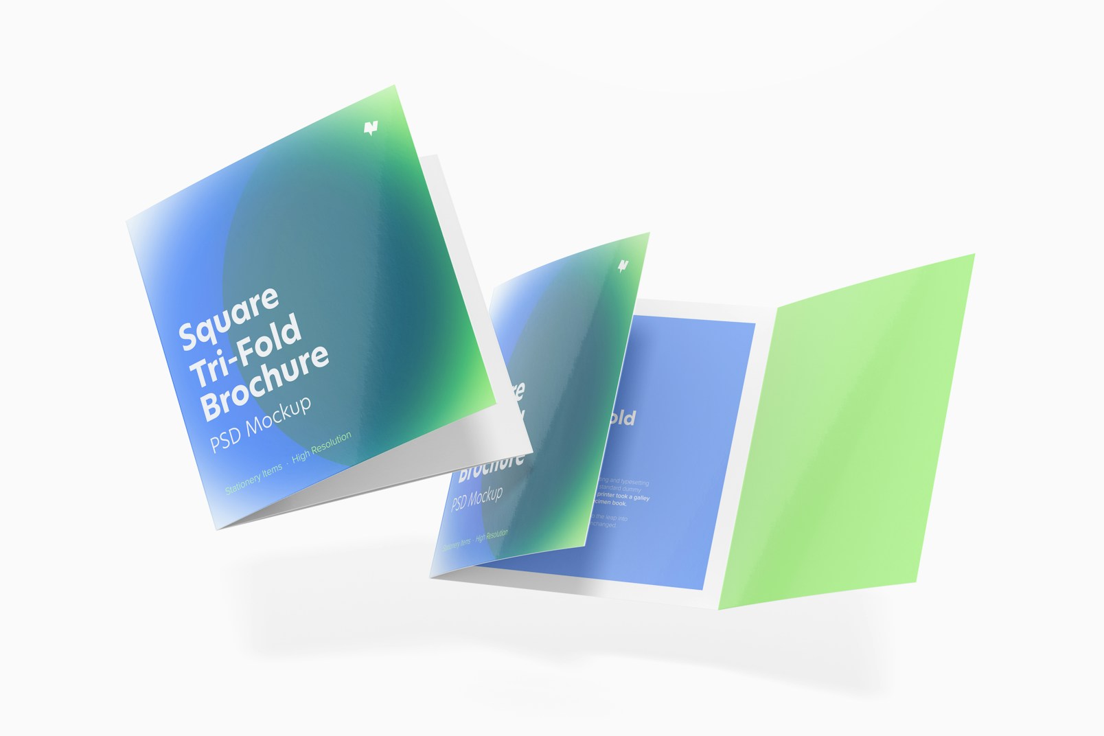 Square Tri-Fold Brochures Mockup, Falling