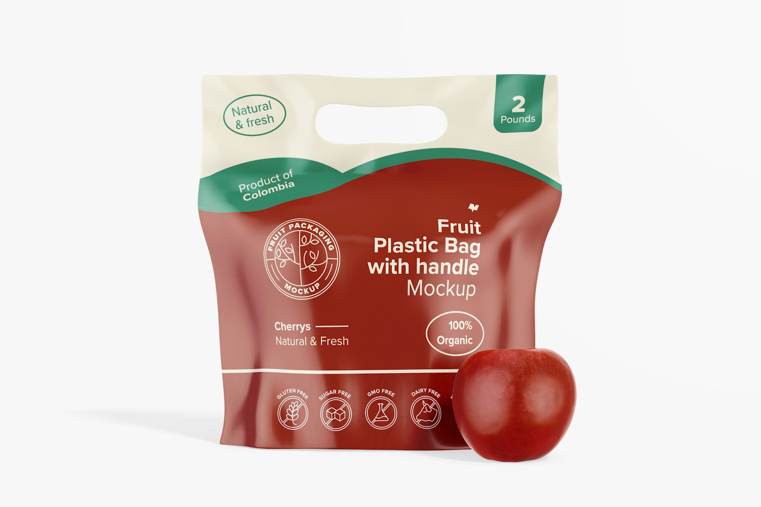 Fruit Plastic Bag with Handle Mockup, Front View
